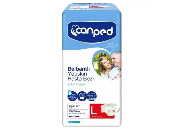 Canped Hasta Bezi Yetişkin Bel Bantlı Polietilen L-Büyük Boy 7 Adet Ekonomik Pk Canped Hasta Bezi Yetişkin Bel Bantlı Polietilen L-Büyük Boy 7 Adet Ekonomik Pk