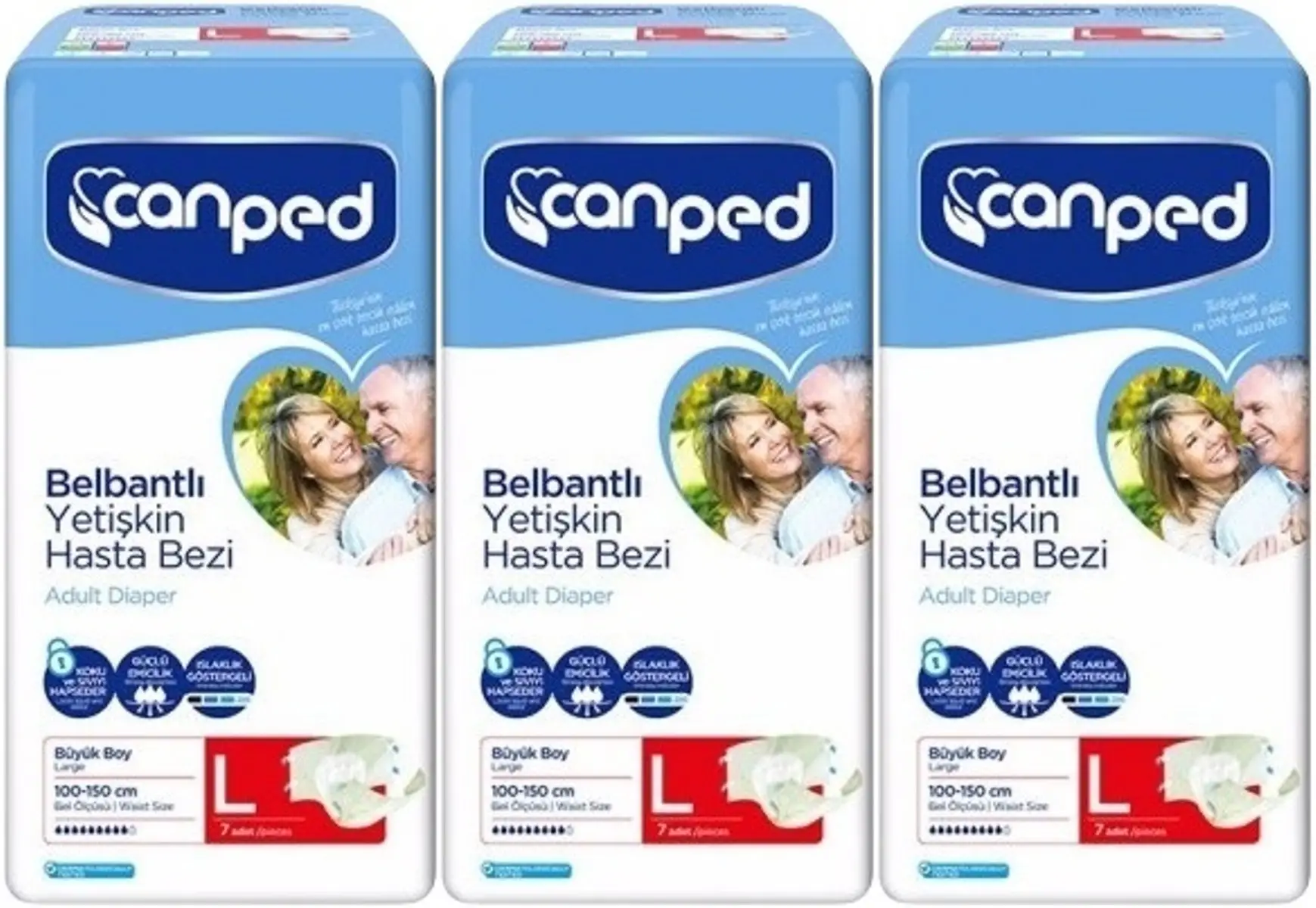 Canped Hasta Bezi Yetişkin Bel Bantlı Polietilen L-Large Büyük Boy 21 Adet (3PK*7) Canped Hasta Bezi Yetişkin Bel Bantlı Polietilen L-Large Büyük Boy 21 Adet (3PK*7)