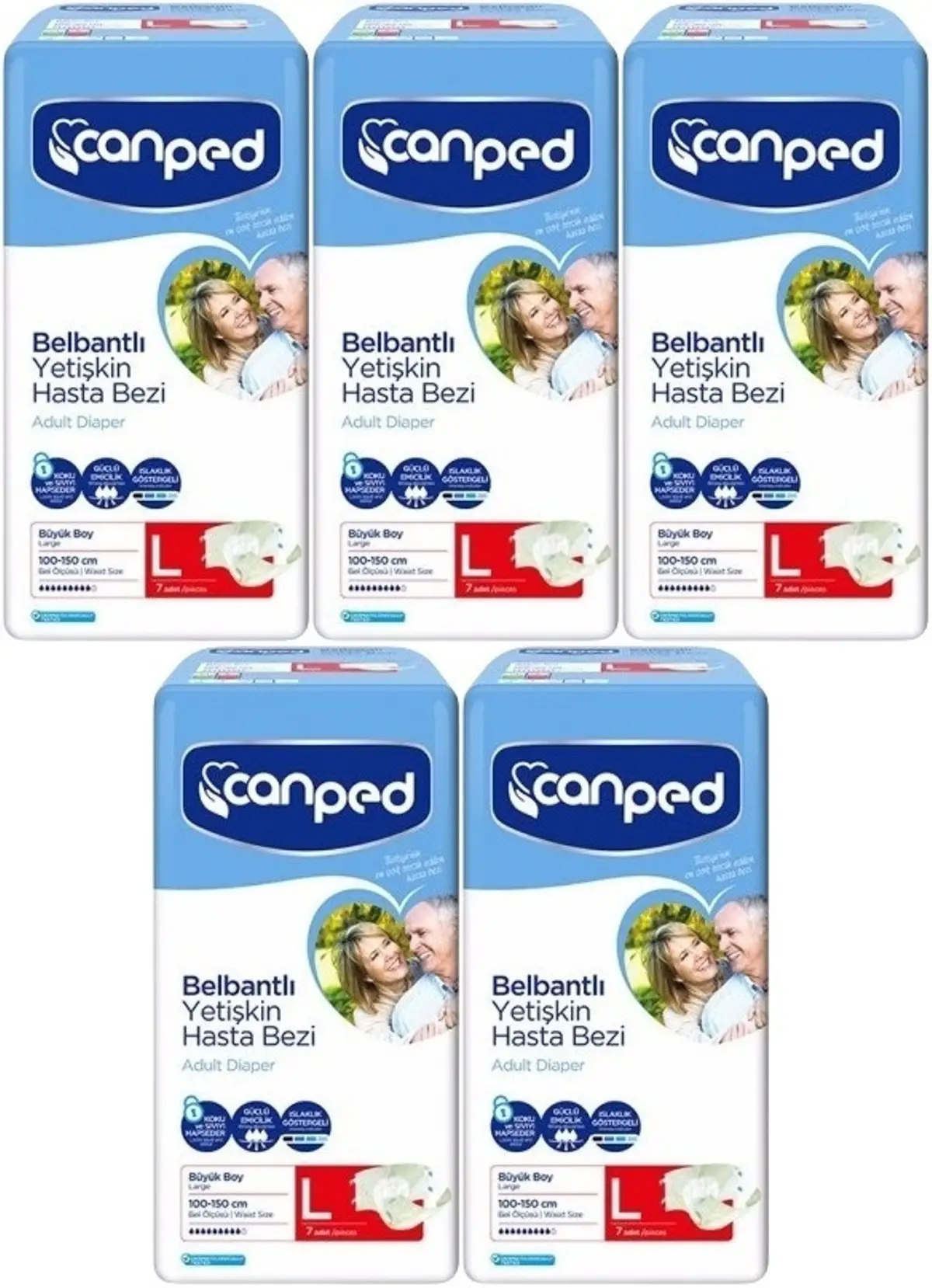 Canped Hasta Bezi Yetişkin Bel Bantlı Polietilen L-Large Büyük Boy 35 Adet (5PK*7) Canped Hasta Bezi Yetişkin Bel Bantlı Polietilen L-Large Büyük Boy 35 Adet (5PK*7)