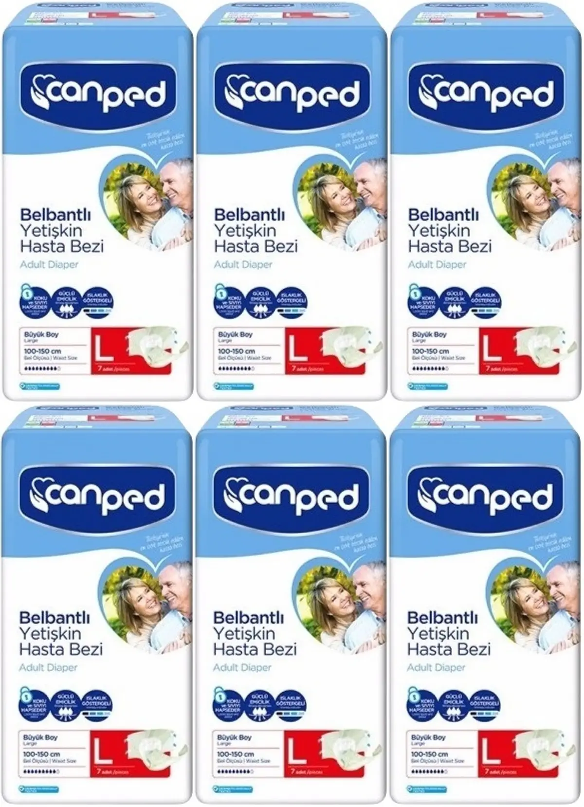Canped Hasta Bezi Yetişkin Bel Bantlı Polietilen L-Large Büyük Boy 42 Adet (6PK*7) Canped Hasta Bezi Yetişkin Bel Bantlı Polietilen L-Large Büyük Boy 42 Adet (6PK*7)
