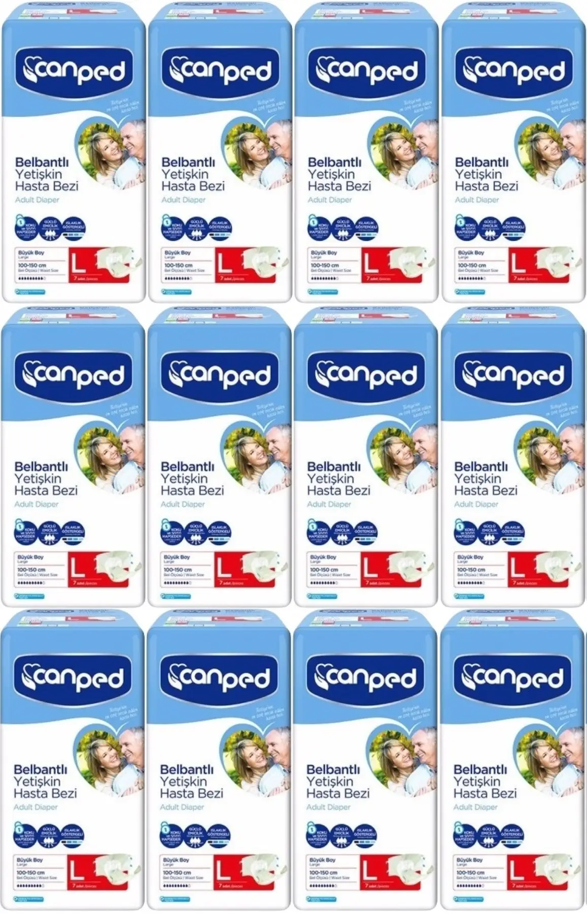 Canped Hasta Bezi Yetişkin Bel Bantlı Polietilen L-Large Büyük Boy 84 Adet (12PK*7) Canped Hasta Bezi Yetişkin Bel Bantlı Polietilen L-Large Büyük Boy 84 Adet (12PK*7)