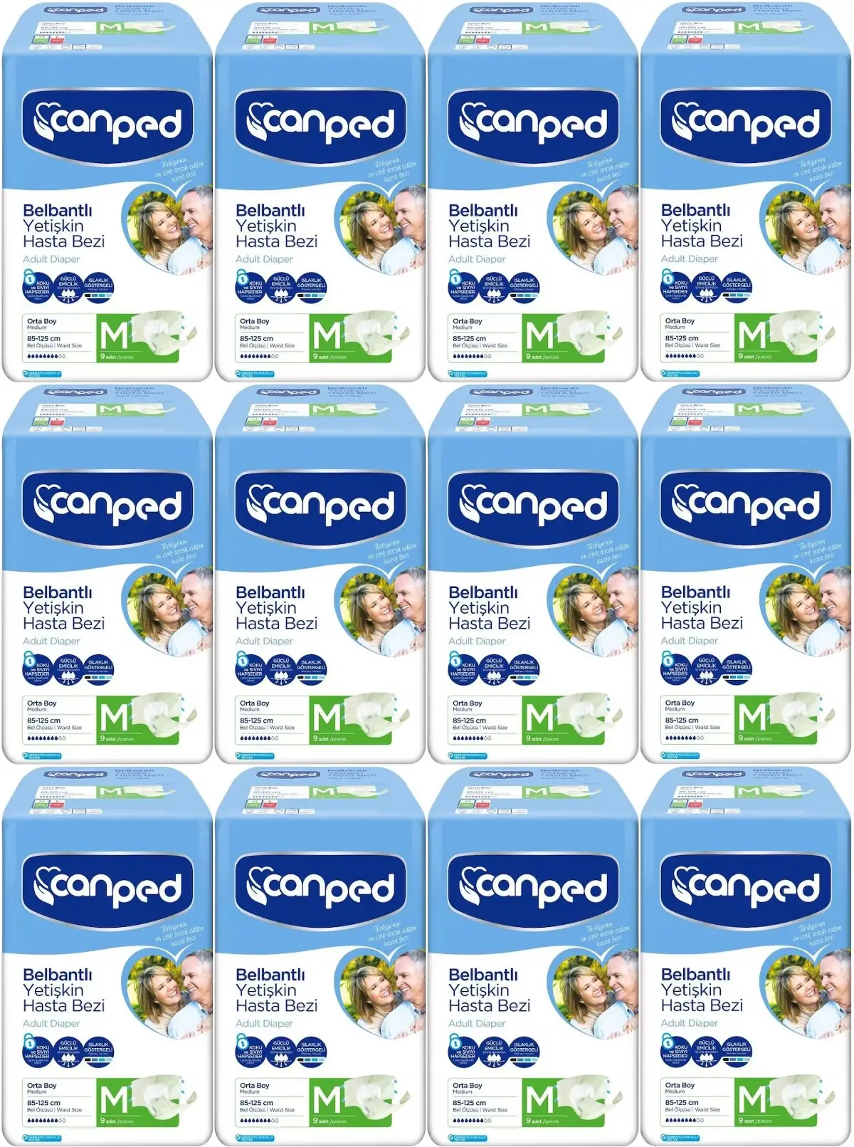 Canped Hasta Bezi Yetişkin Bel Bantlı Polietilen Medium-M Orta Boy 108 Adet (12PK*9) Canped Hasta Bezi Yetişkin Bel Bantlı Polietilen Medium-M Orta Boy 108 Adet (12PK*9)