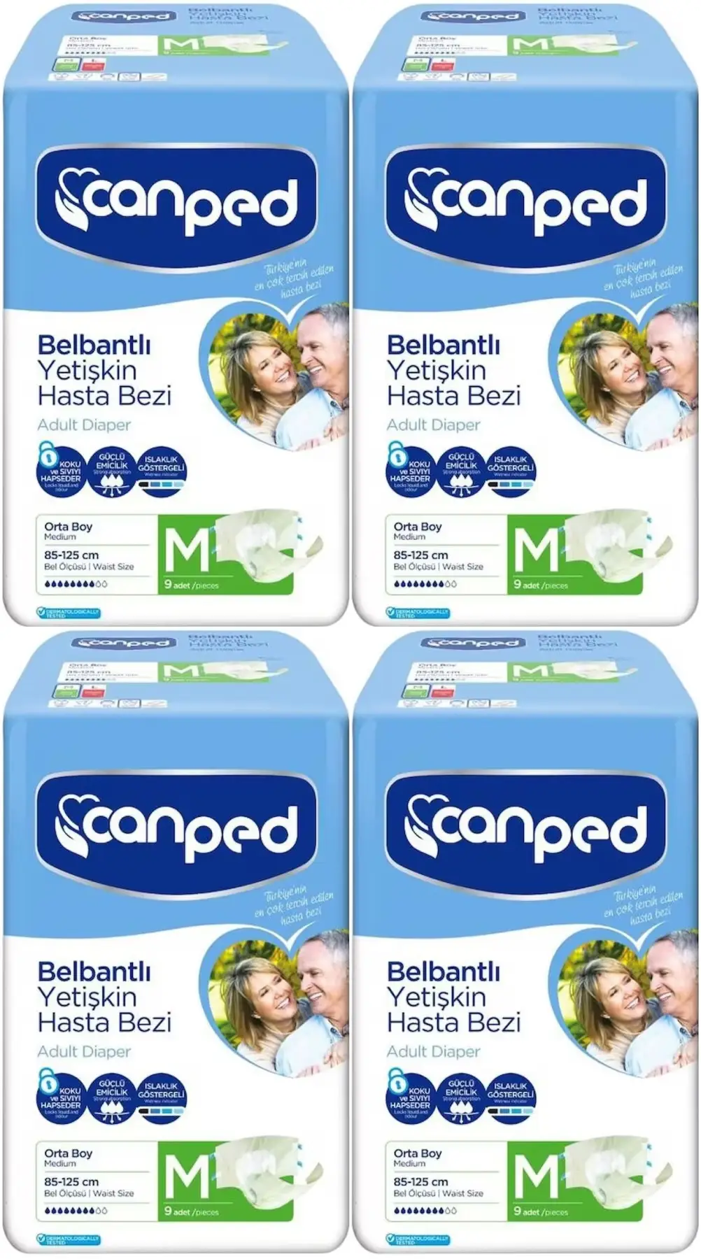Canped Hasta Bezi Yetişkin Bel Bantlı Polietilen Medium-M Orta Boy 36 Adet (4PK*9) Canped Hasta Bezi Yetişkin Bel Bantlı Polietilen Medium-M Orta Boy 36 Adet (4PK*9)