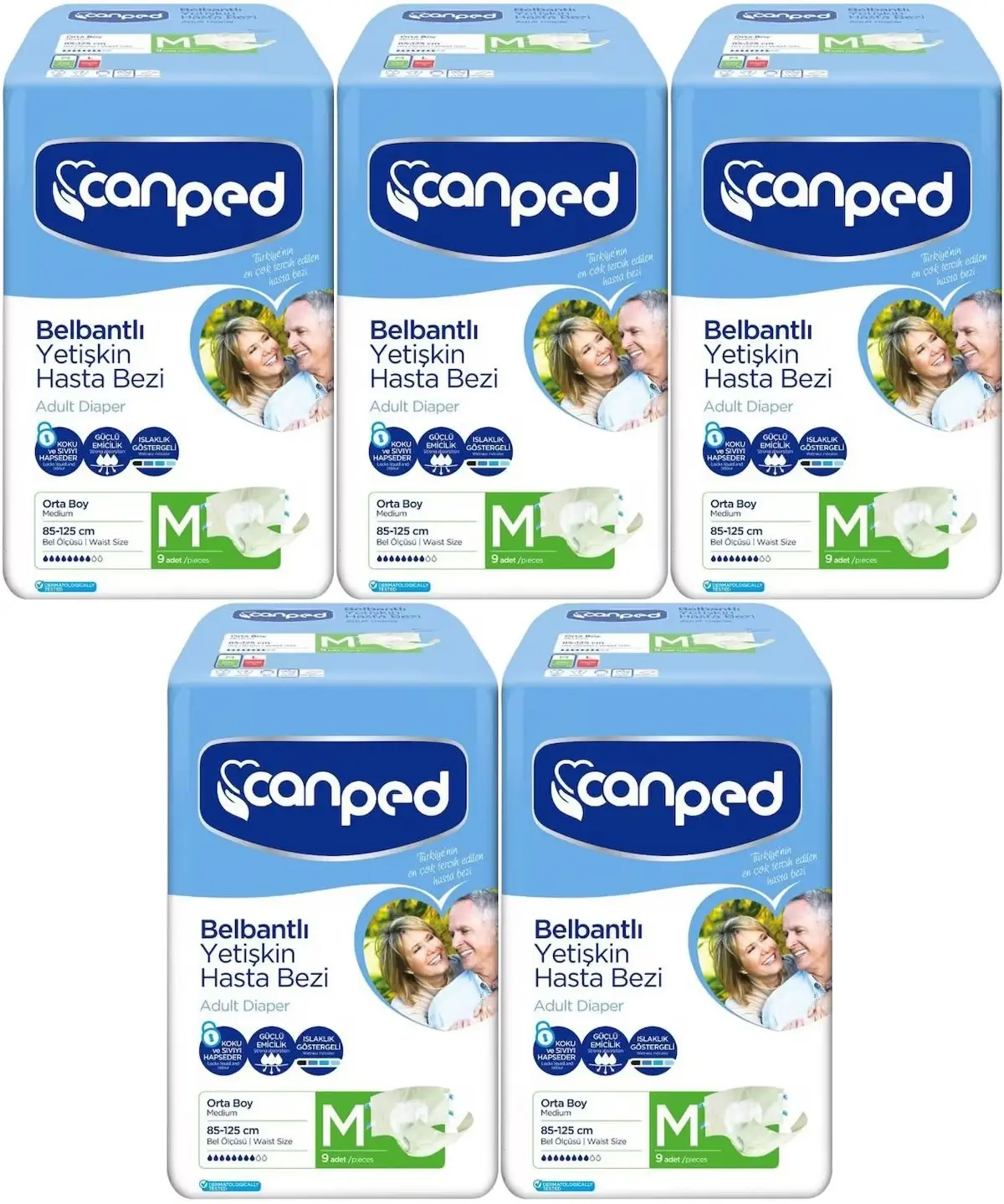 Canped Hasta Bezi Yetişkin Bel Bantlı Polietilen Medium-M Orta Boy 45 Adet (5PK*9) Canped Hasta Bezi Yetişkin Bel Bantlı Polietilen Medium-M Orta Boy 45 Adet (5PK*9)