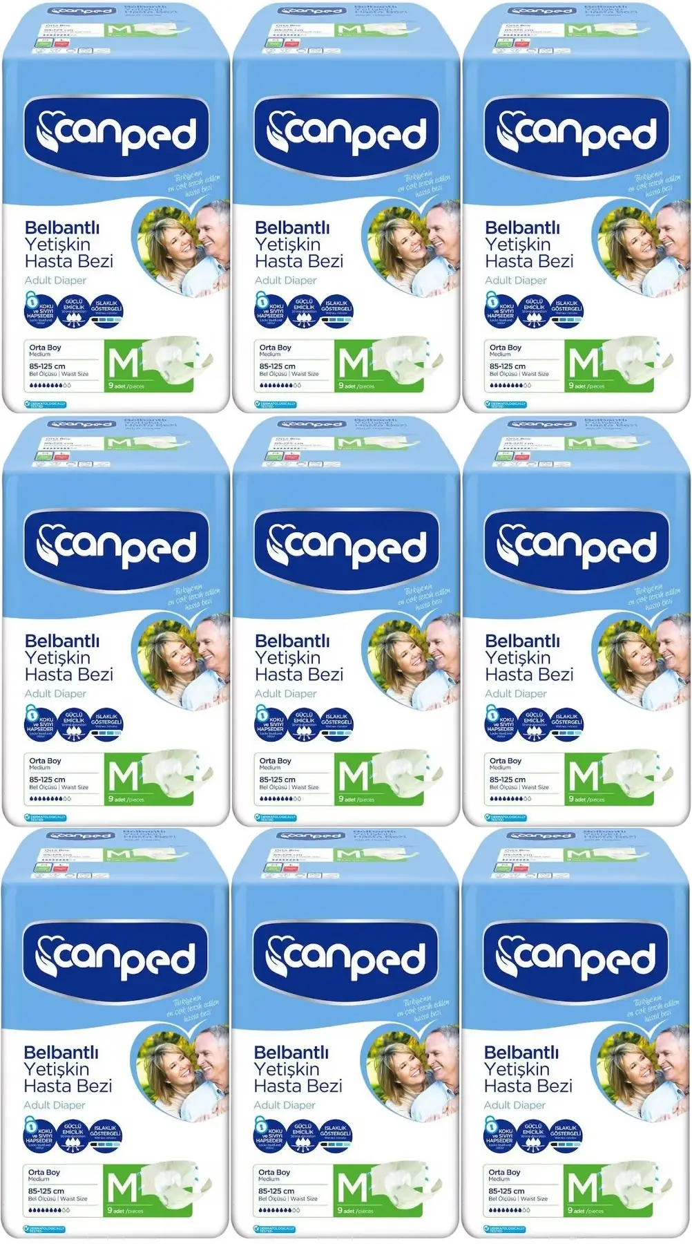 Canped Hasta Bezi Yetişkin Bel Bantlı Polietilen Medium-M Orta Boy 81 Adet (9PK*9) Canped Hasta Bezi Yetişkin Bel Bantlı Polietilen Medium-M Orta Boy 81 Adet (9PK*9)