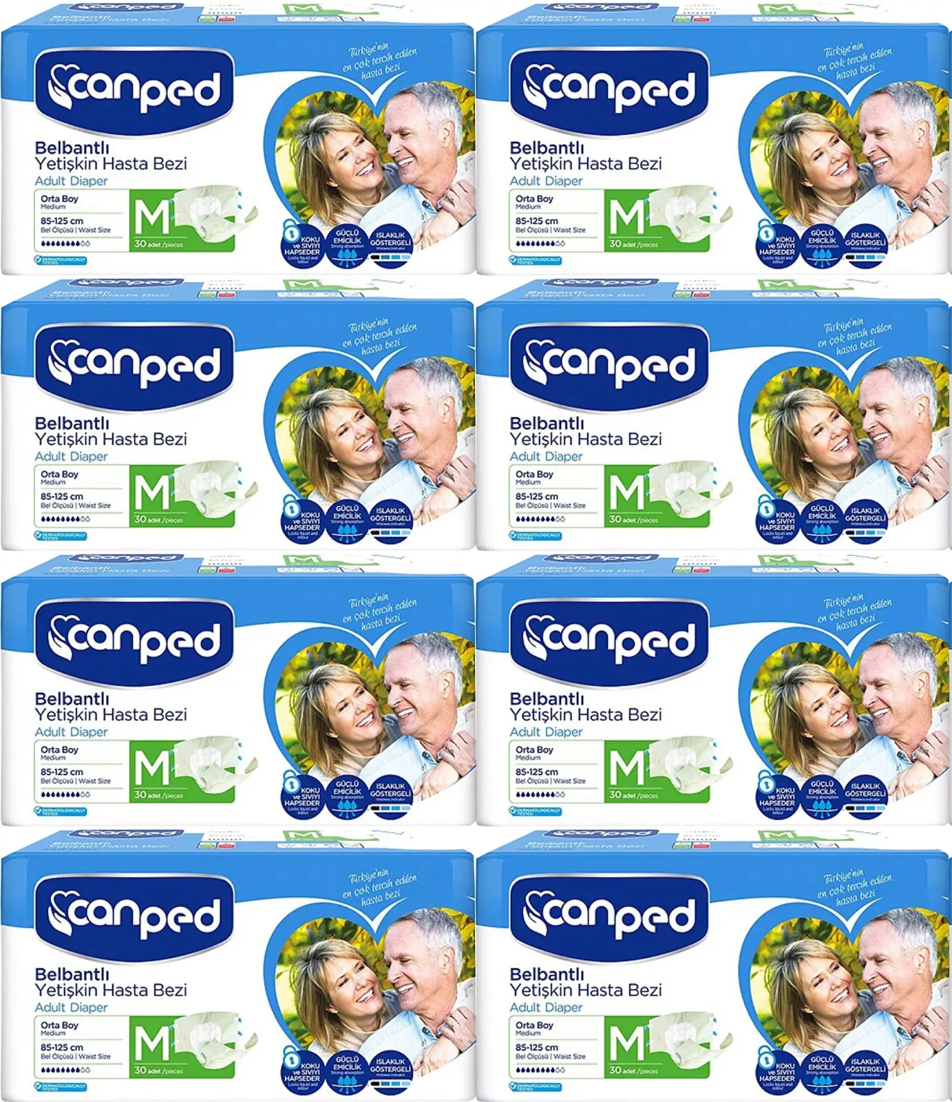 Canped Hasta Bezi Yetişkin Bel Bantlı Polietilenli M-Orta Boy 240 Adet Canped Hasta Bezi Yetişkin Bel Bantlı Polietilenli M-Orta Boy 240 Adet