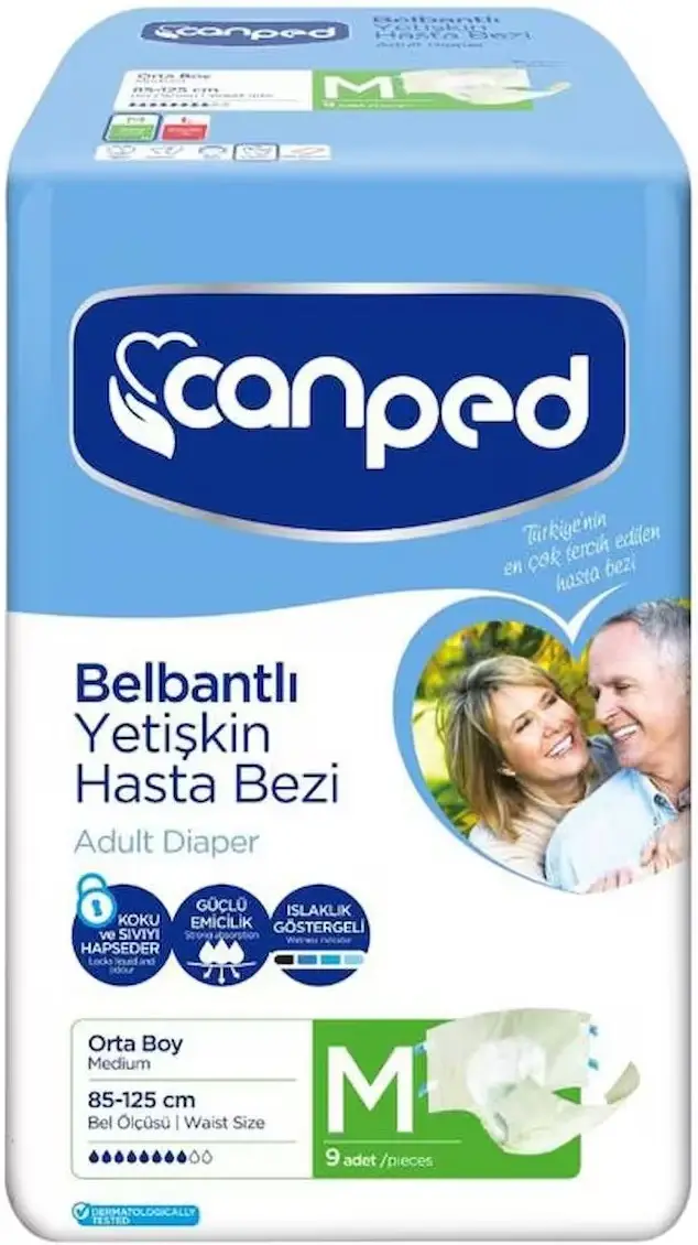 Canped Hasta Bezi Yetişkin Bel Bantlı Polietilenli M-Orta Boy 9 Adet Ekonomik Pk Canped Hasta Bezi Yetişkin Bel Bantlı Polietilenli M-Orta Boy 9 Adet Ekonomik Pk