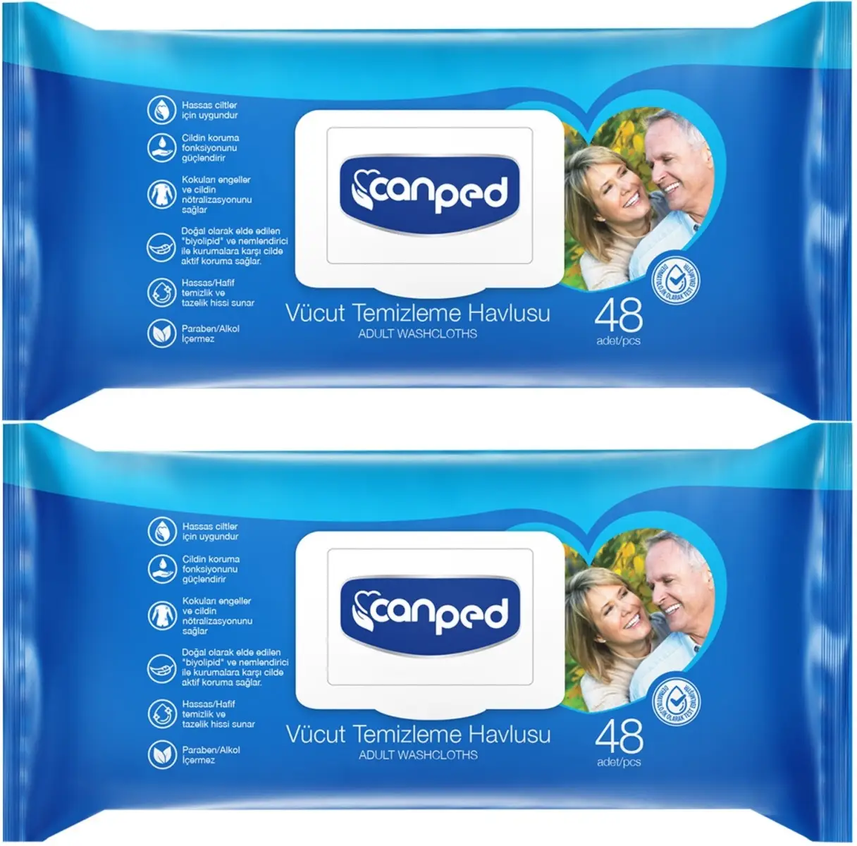 Canped Hasta Vücut Perine Temizleme Islak Mendil Havlu 48 Yaprak XL (2 Li Set) Plastik Kapaklı Canped Hasta Vücut Perine Temizleme Islak Mendil Havlu 48 Yaprak XL (2 Li Set) Plastik Kapaklı