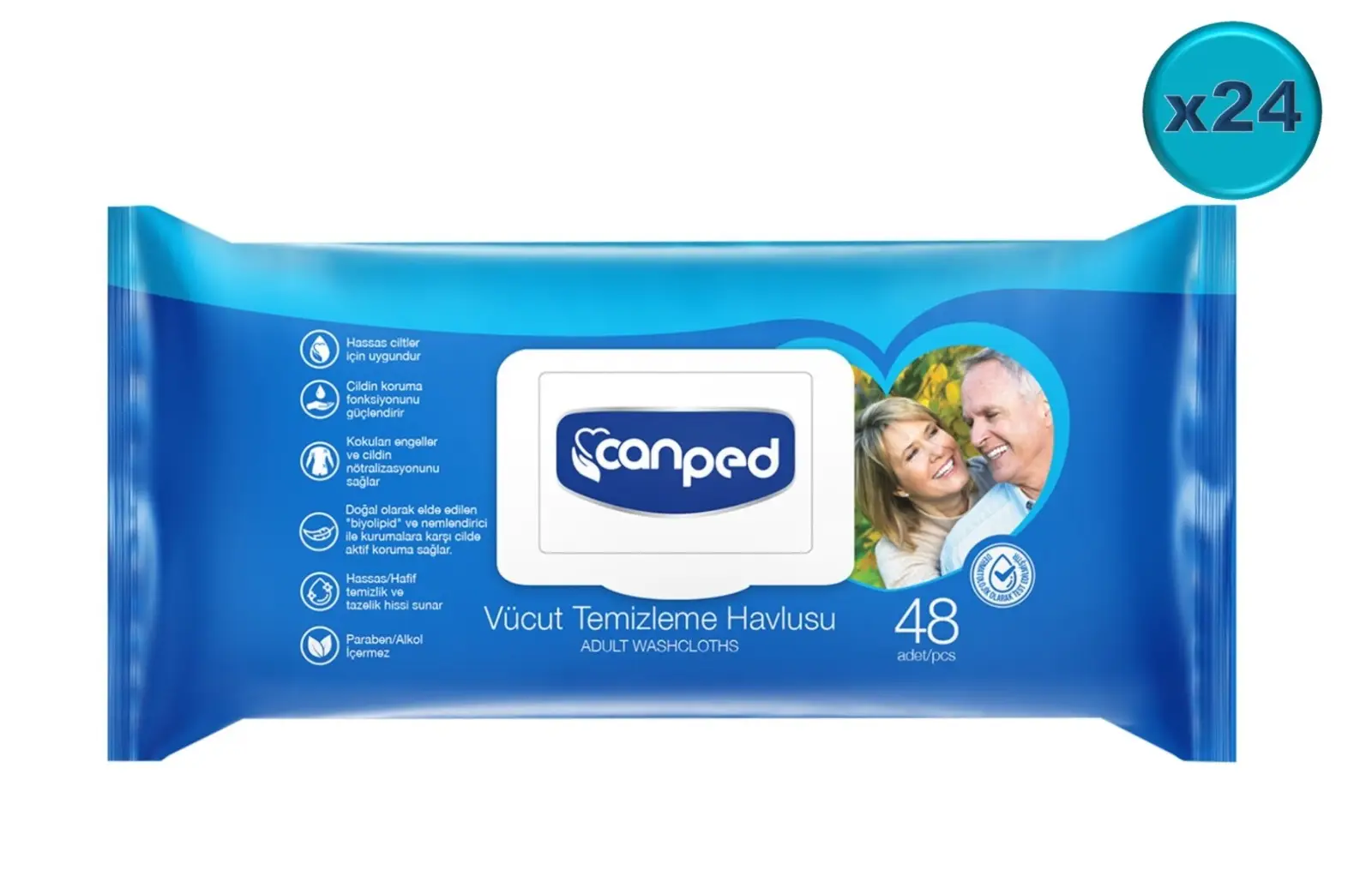 Canped Hasta Vücut Perine Temizleme Islak Mendil Havlu 48 Yaprak XL (24 Lü Set) Plastik Kapaklı Canped Hasta Vücut Perine Temizleme Islak Mendil Havlu 48 Yaprak XL (24 Lü Set) Plastik Kapaklı