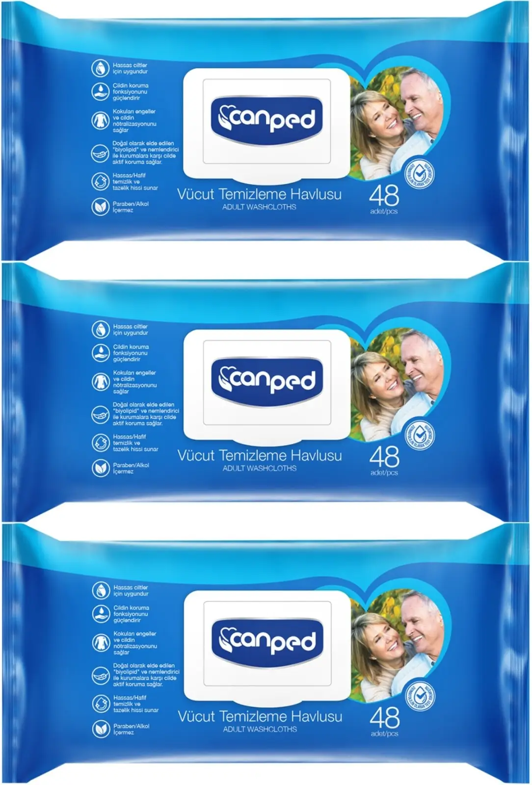 Canped Hasta Vücut Perine Temizleme Islak Mendil Havlu 48 Yaprak XL (3 Lü Set) Plastik Kapaklı Canped Hasta Vücut Perine Temizleme Islak Mendil Havlu 48 Yaprak XL (3 Lü Set) Plastik Kapaklı