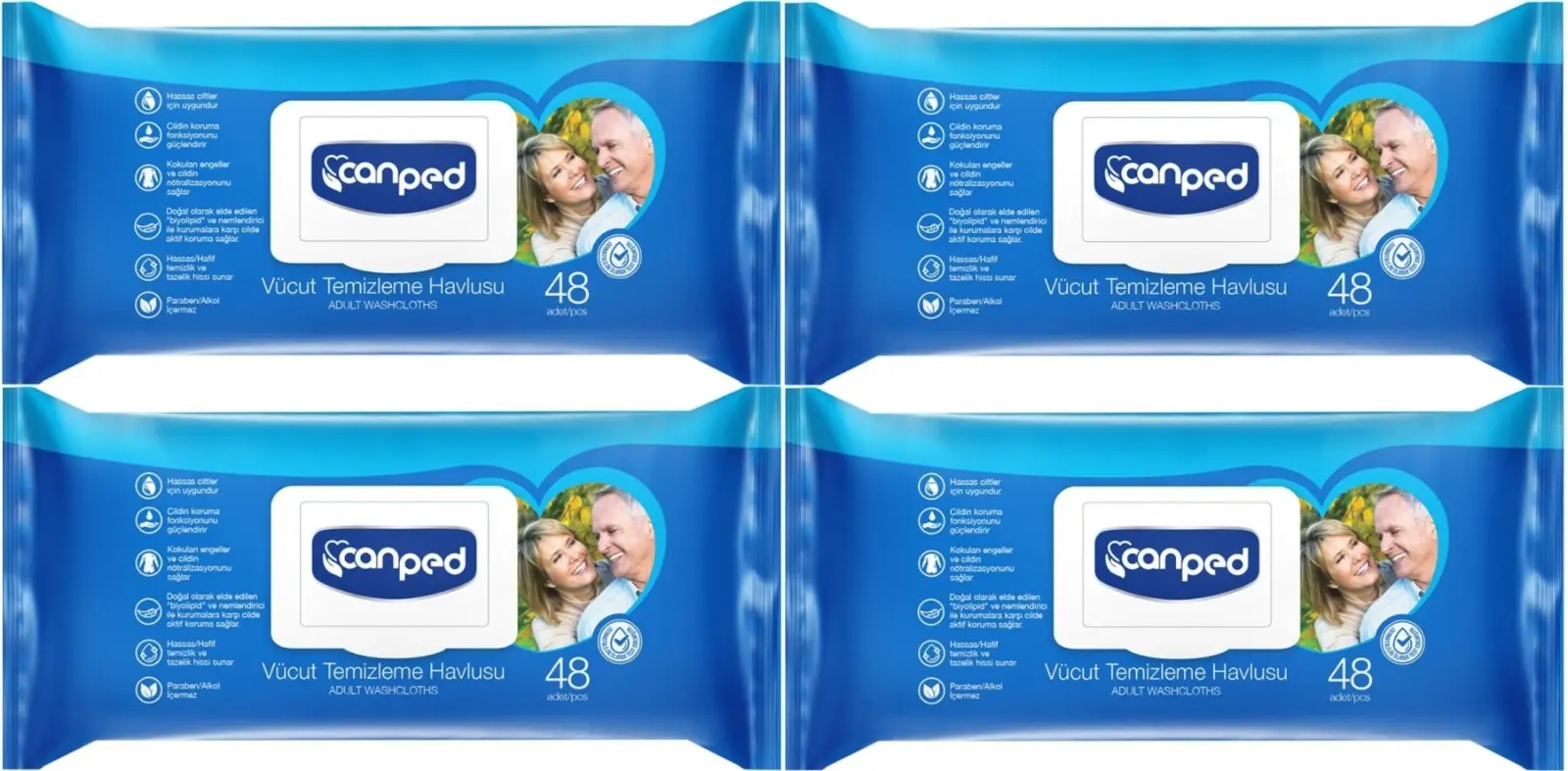Canped Hasta Vücut Perine Temizleme Islak Mendil Havlu 48 Yaprak XL (4 Lü Set) Plastik Kapaklı Canped Hasta Vücut Perine Temizleme Islak Mendil Havlu 48 Yaprak XL (4 Lü Set) Plastik Kapaklı