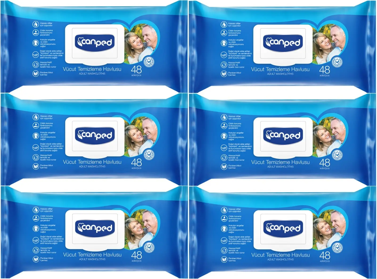 Canped Hasta Vücut Perine Temizleme Islak Mendil Havlu 48 Yaprak XL (6 Lı Set) Plastik Kapaklı Canped Hasta Vücut Perine Temizleme Islak Mendil Havlu 48 Yaprak XL (6 Lı Set) Plastik Kapaklı