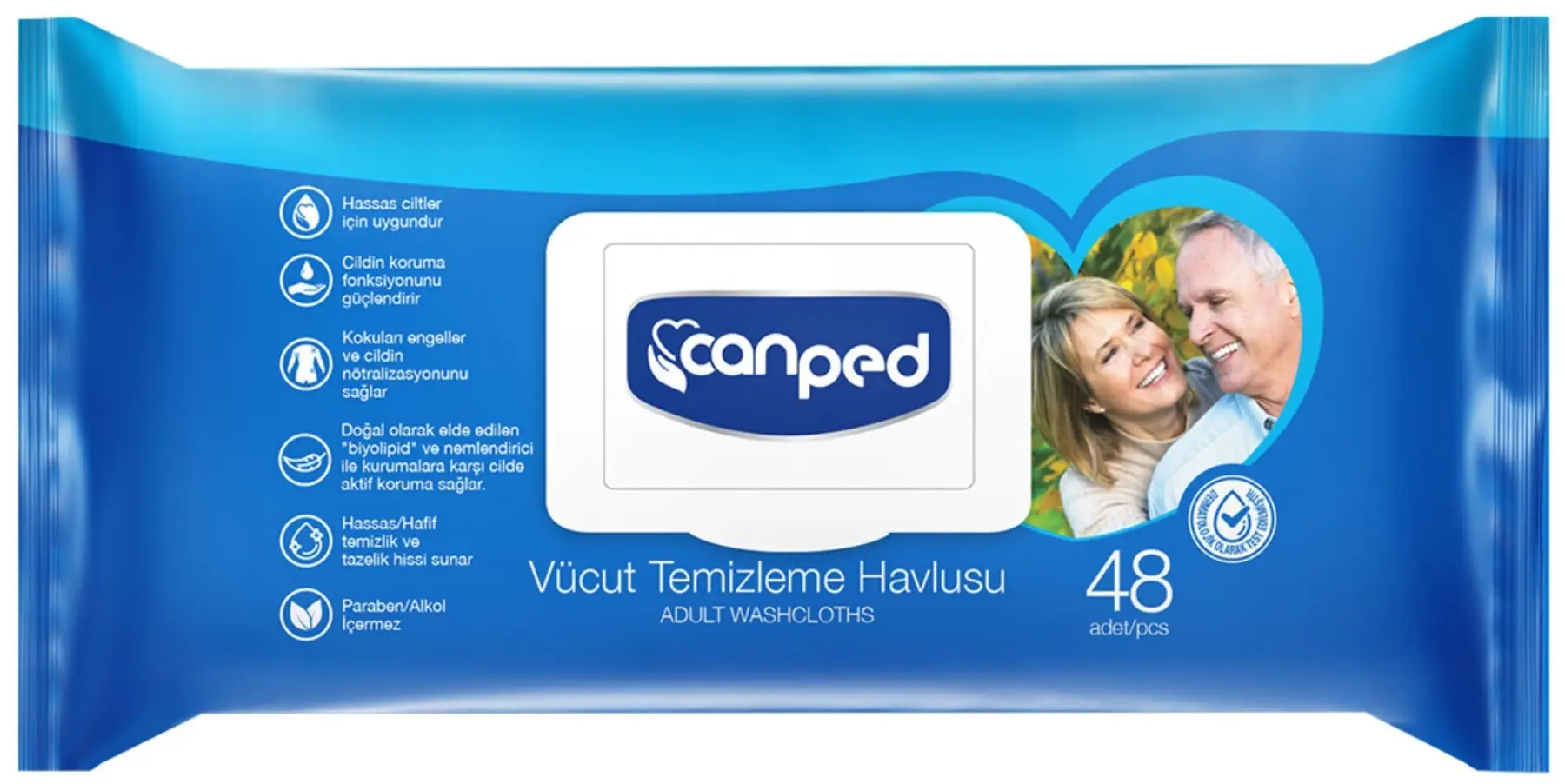 Canped Hasta Vücut Perine Temizleme Islak Mendil Havlu 48 Yaprak XL Tekli Pk Canped Hasta Vücut Perine Temizleme Islak Mendil Havlu 48 Yaprak XL Tekli Pk