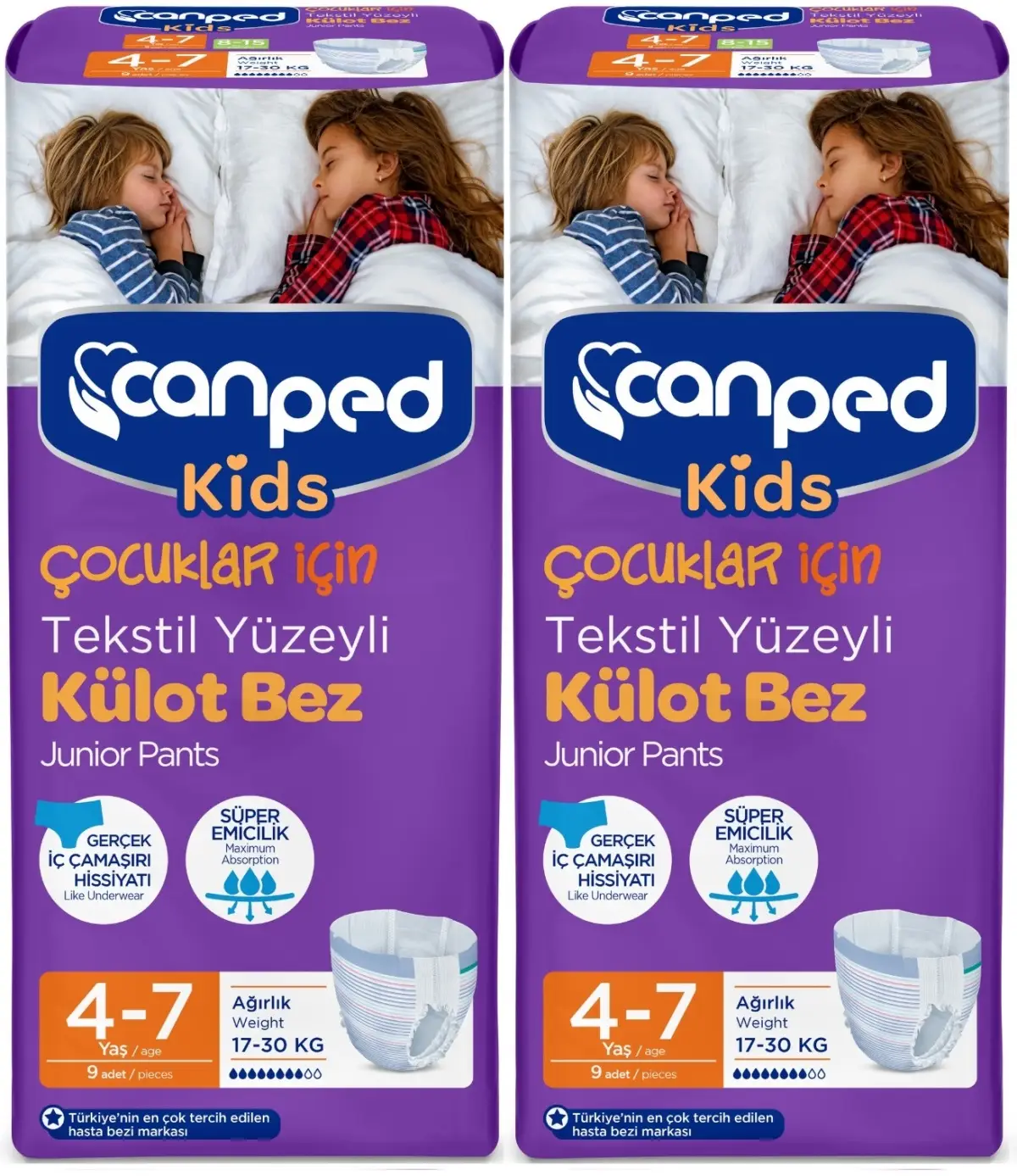 Canped Kids Çoçuklar İçin Külot Bez Tekstil Yüzeyli Yaş:4-7 (17-30Kg) 18 Adet (2Pk*9) Canped Kids Çoçuklar İçin Külot Bez Tekstil Yüzeyli Yaş:4-7 (17-30Kg) 18 Adet (2Pk*9)