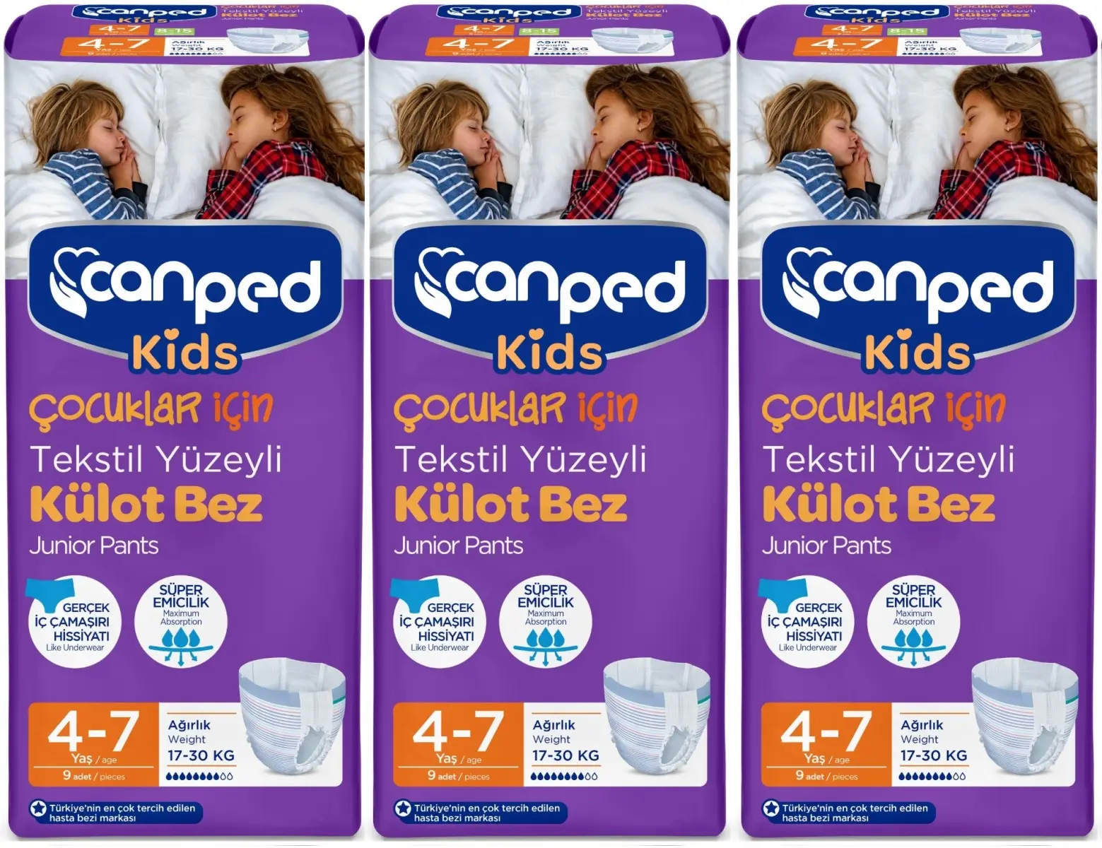 Canped Kids Çoçuklar İçin Külot Bez Tekstil Yüzeyli Yaş:4-7 (17-30Kg) 27 Adet (3Pk*9) Canped Kids Çoçuklar İçin Külot Bez Tekstil Yüzeyli Yaş:4-7 (17-30Kg) 27 Adet (3Pk*9)