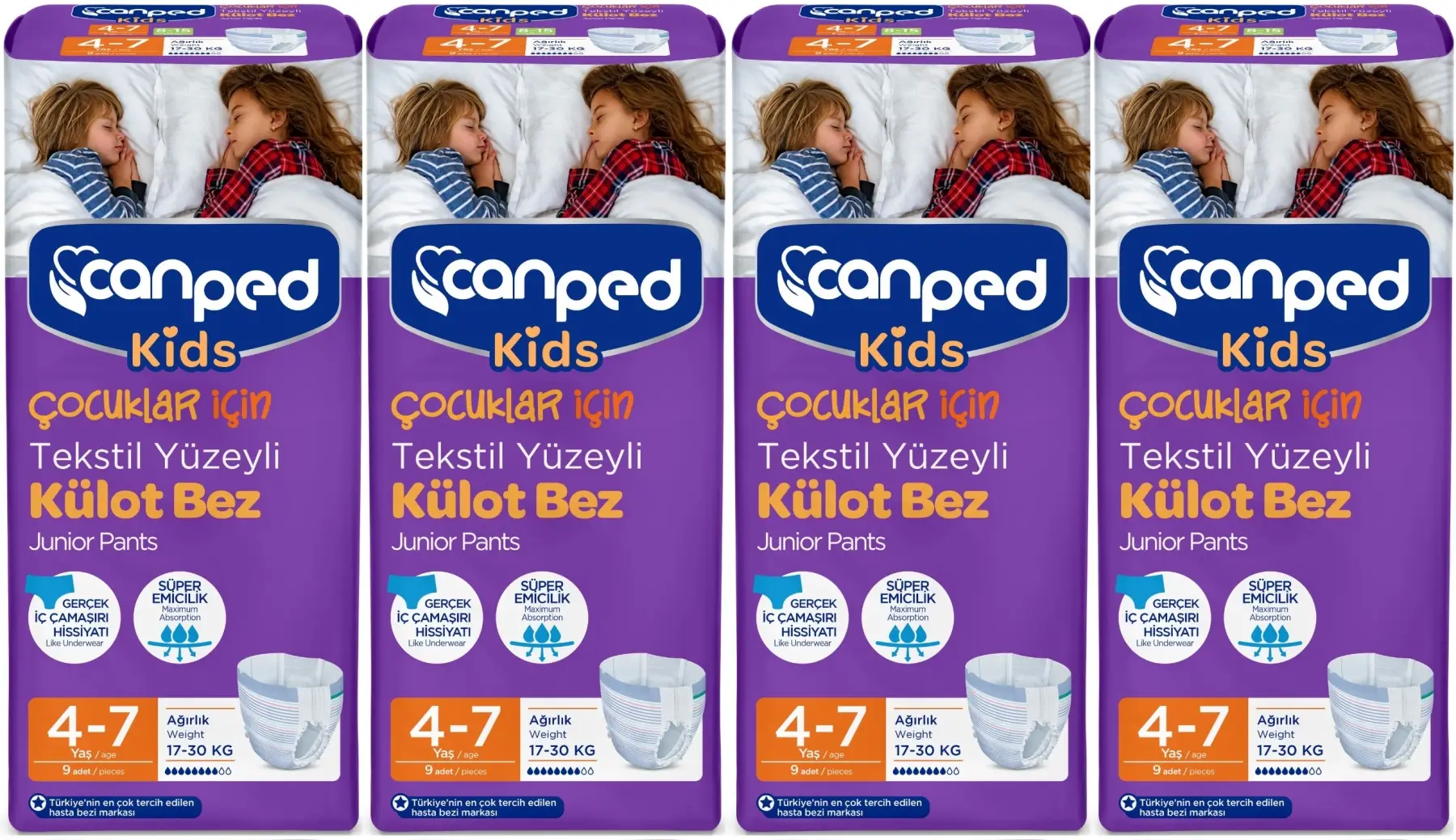 Canped Kids Çoçuklar İçin Külot Bez Tekstil Yüzeyli Yaş:4-7 (17-30Kg) 36 Adet (4Pk*9) Canped Kids Çoçuklar İçin Külot Bez Tekstil Yüzeyli Yaş:4-7 (17-30Kg) 36 Adet (4Pk*9)