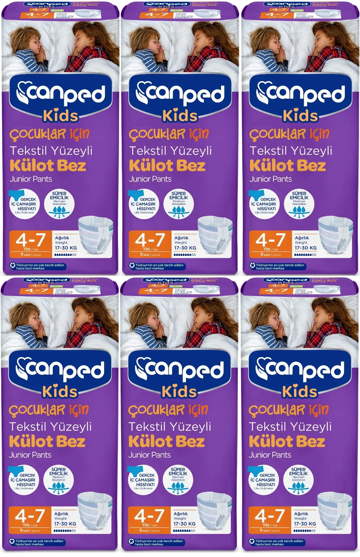 Canped Kids Çoçuklar İçin Külot Bez Tekstil Yüzeyli Yaş:4-7 (17-30Kg) 54 Adet (6Pk*9) Canped Kids Çoçuklar İçin Külot Bez Tekstil Yüzeyli Yaş:4-7 (17-30Kg) 54 Adet (6Pk*9)