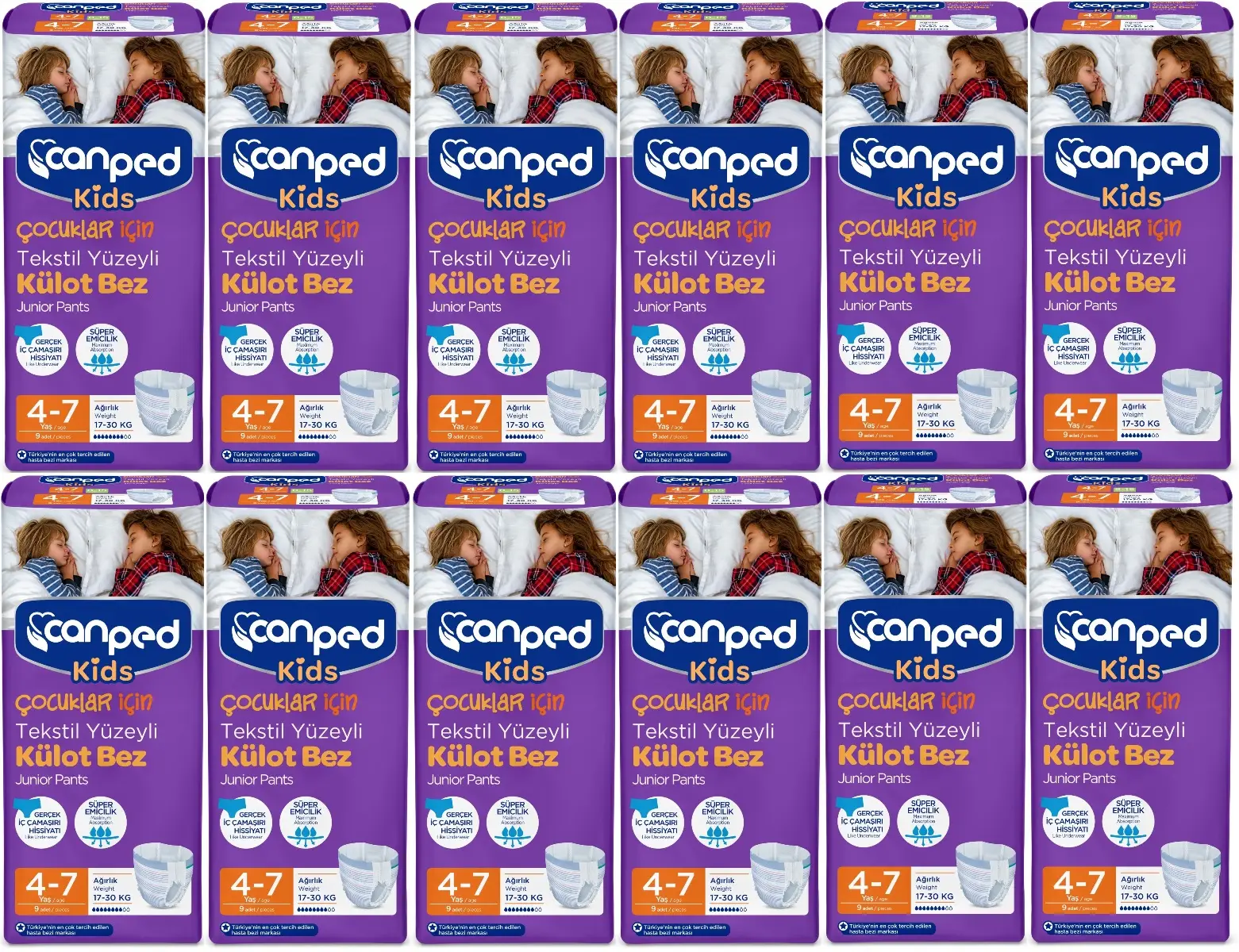 Canped Kids Çoçuklar İçin Külot Bez Tekstil Yüzeyli Yaş:4-7 (17-30Kg) 96 Adet (12Pk*9) Canped Kids Çoçuklar İçin Külot Bez Tekstil Yüzeyli Yaş:4-7 (17-30Kg) 96 Adet (12Pk*9)