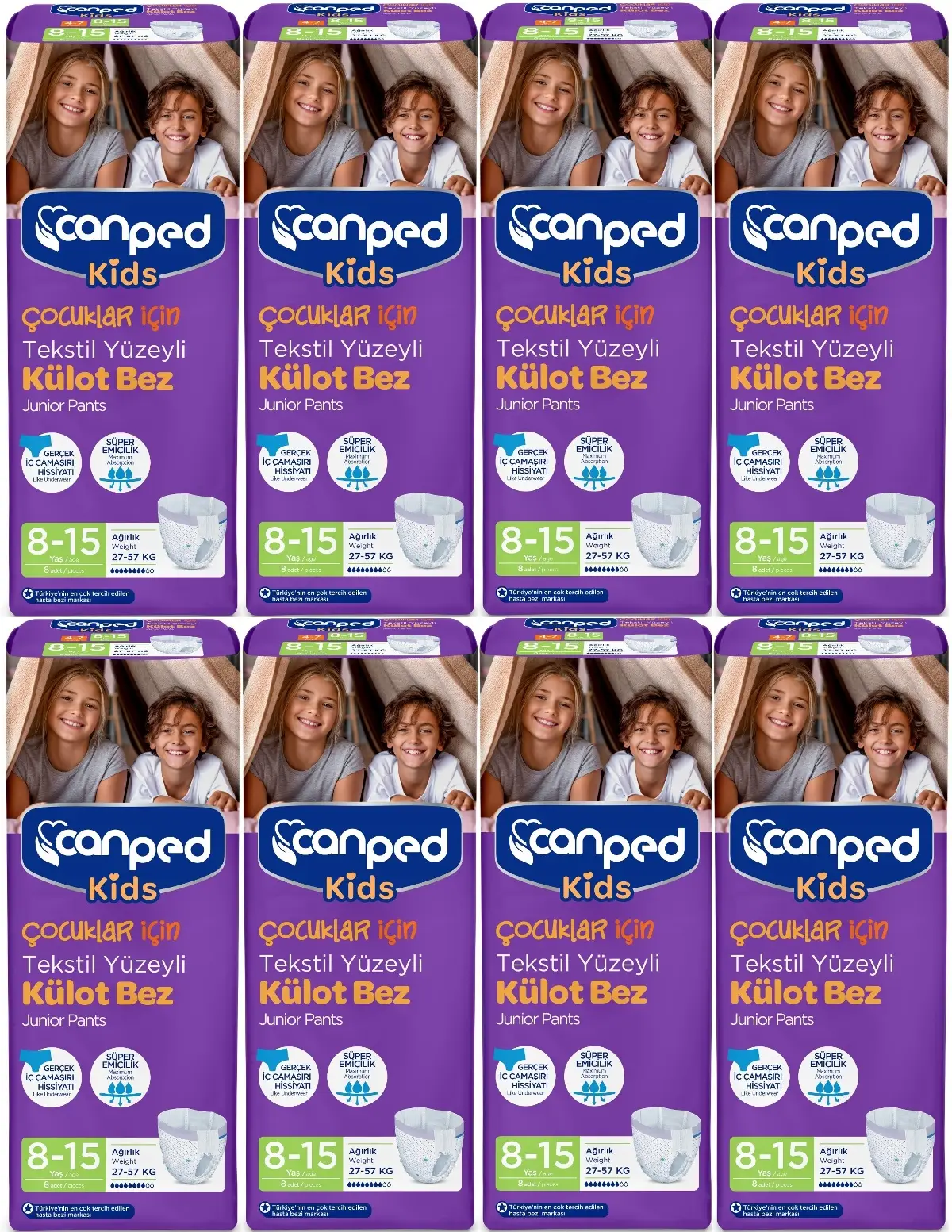 Canped Kids Çoçuklar İçin Külot Bez Tekstil Yüzeyli Yaş:8-15 (27-57Kg) 64 Adet (8Pk*8) Canped Kids Çoçuklar İçin Külot Bez Tekstil Yüzeyli Yaş:8-15 (27-57Kg) 64 Adet (8Pk*8)