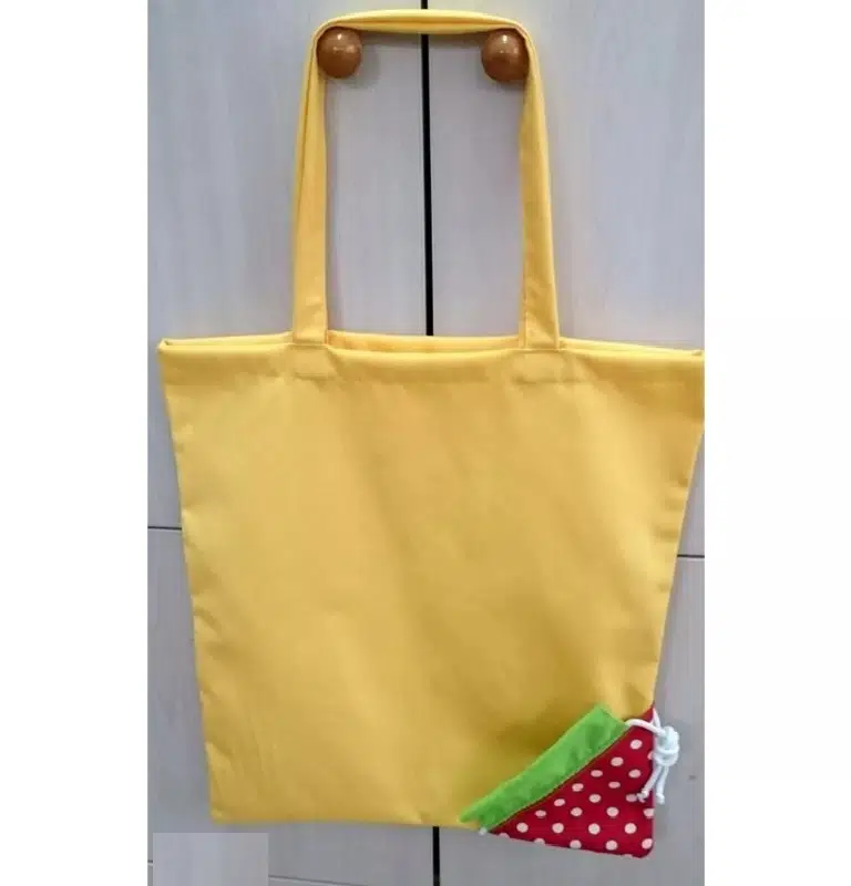 Çilek Çanta, Duck Kumaş Çanta, Alışveriş Torbası (40x50) - Sarı