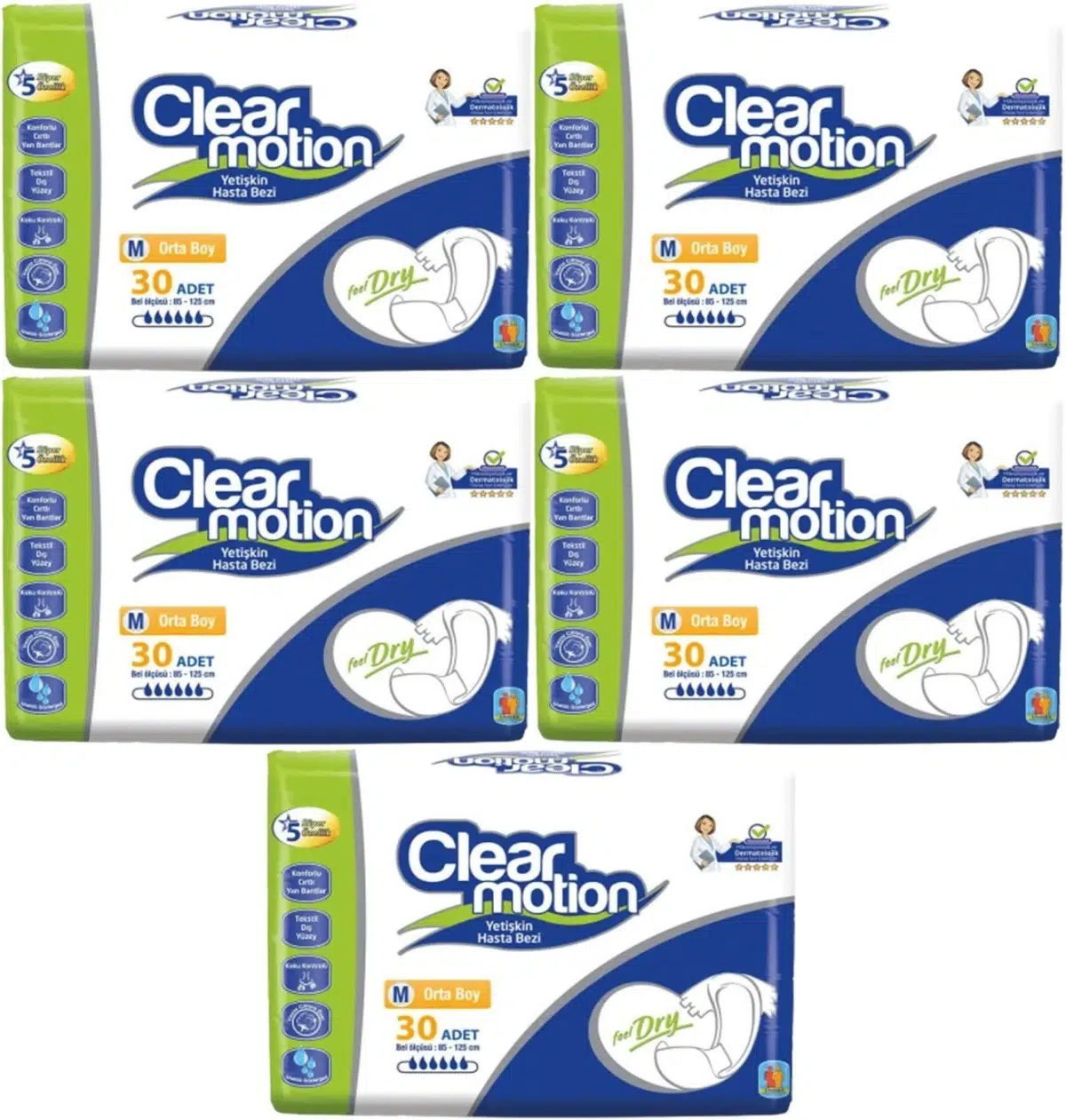 Clearmotion Yetişkin Bezi Bel Bantlı M - Orta - Medium 150 Adet (5PK*30)