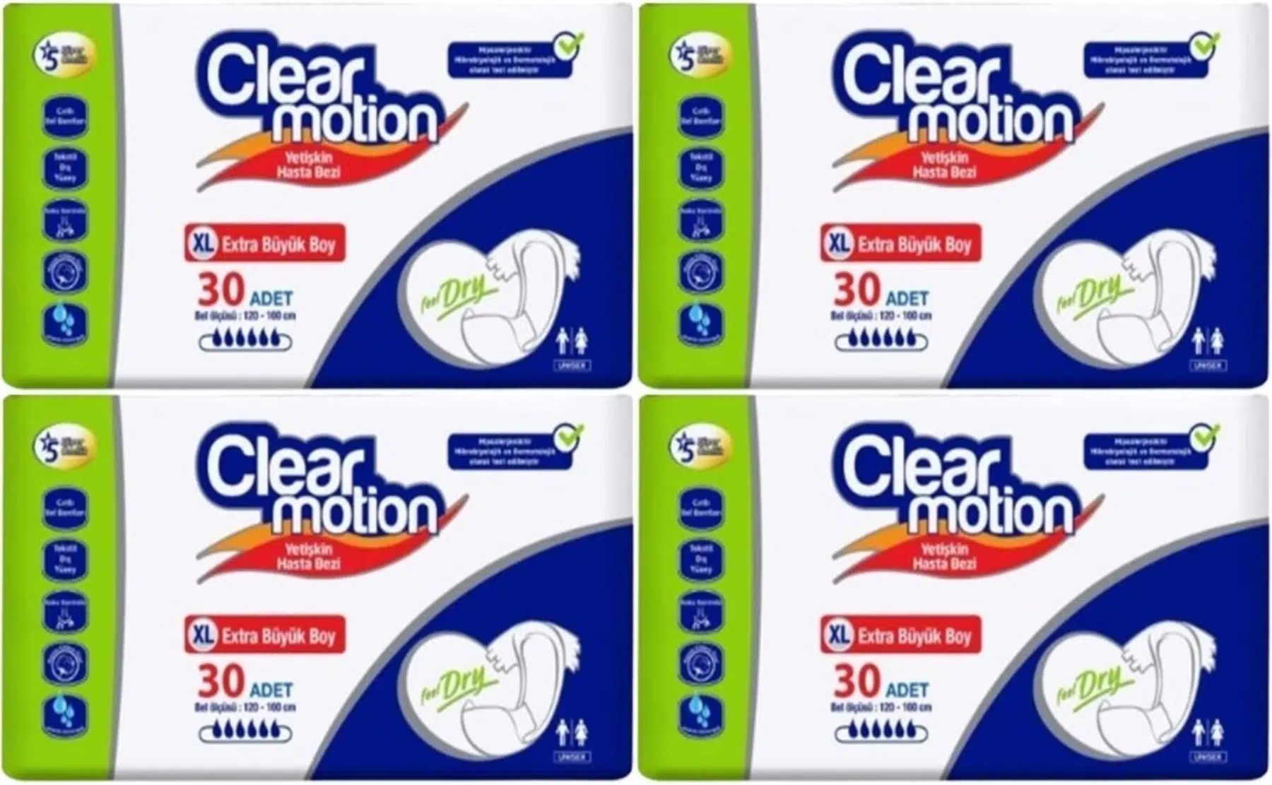 Clearmotion Yetişkin Bezi Bel Bantlı XL - Ekstra Büyük - Extra Large 120 Adet (4PK*30)