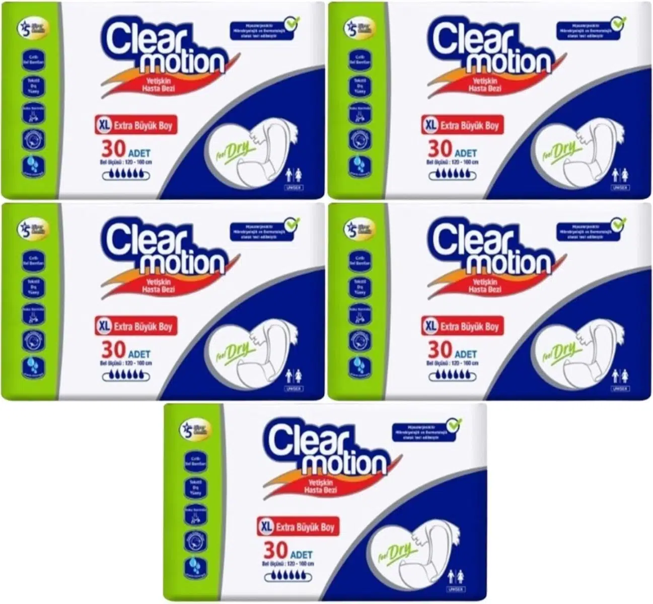 Clearmotion Yetişkin Bezi Bel Bantlı XL - Ekstra Büyük - Extra Large 150 Adet (5PK*30)