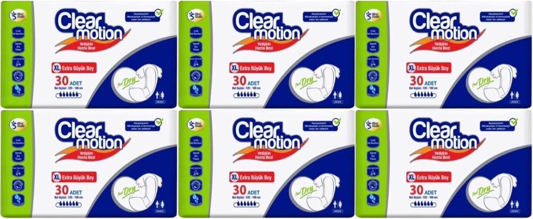 Clearmotion Yetişkin Bezi Bel Bantlı XL - Ekstra Büyük - Extra Large 180 Adet (6PK*30)