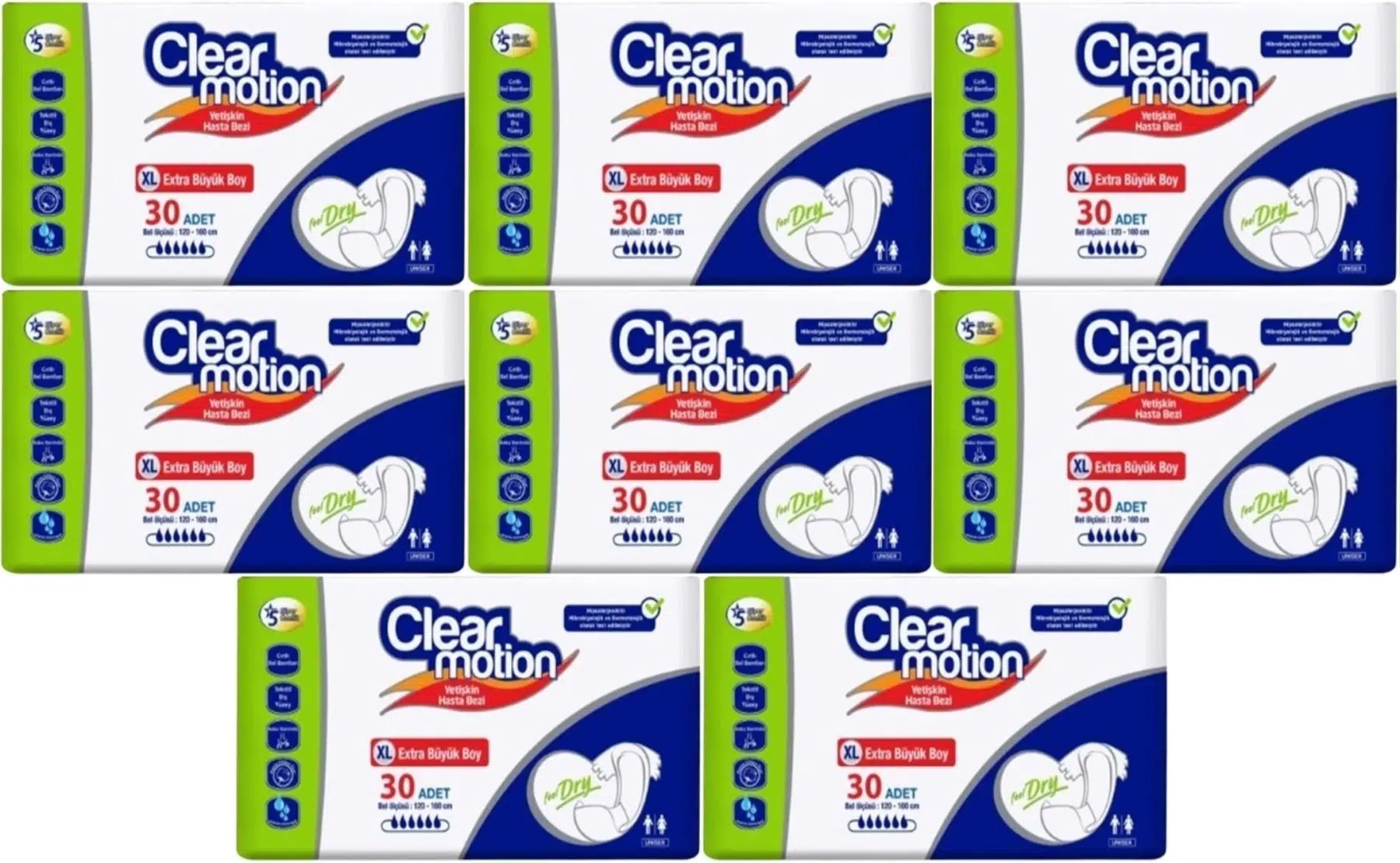 Clearmotion Yetişkin Bezi Bel Bantlı XL - Ekstra Büyük - Extra Large 240 Adet (8PK*30)