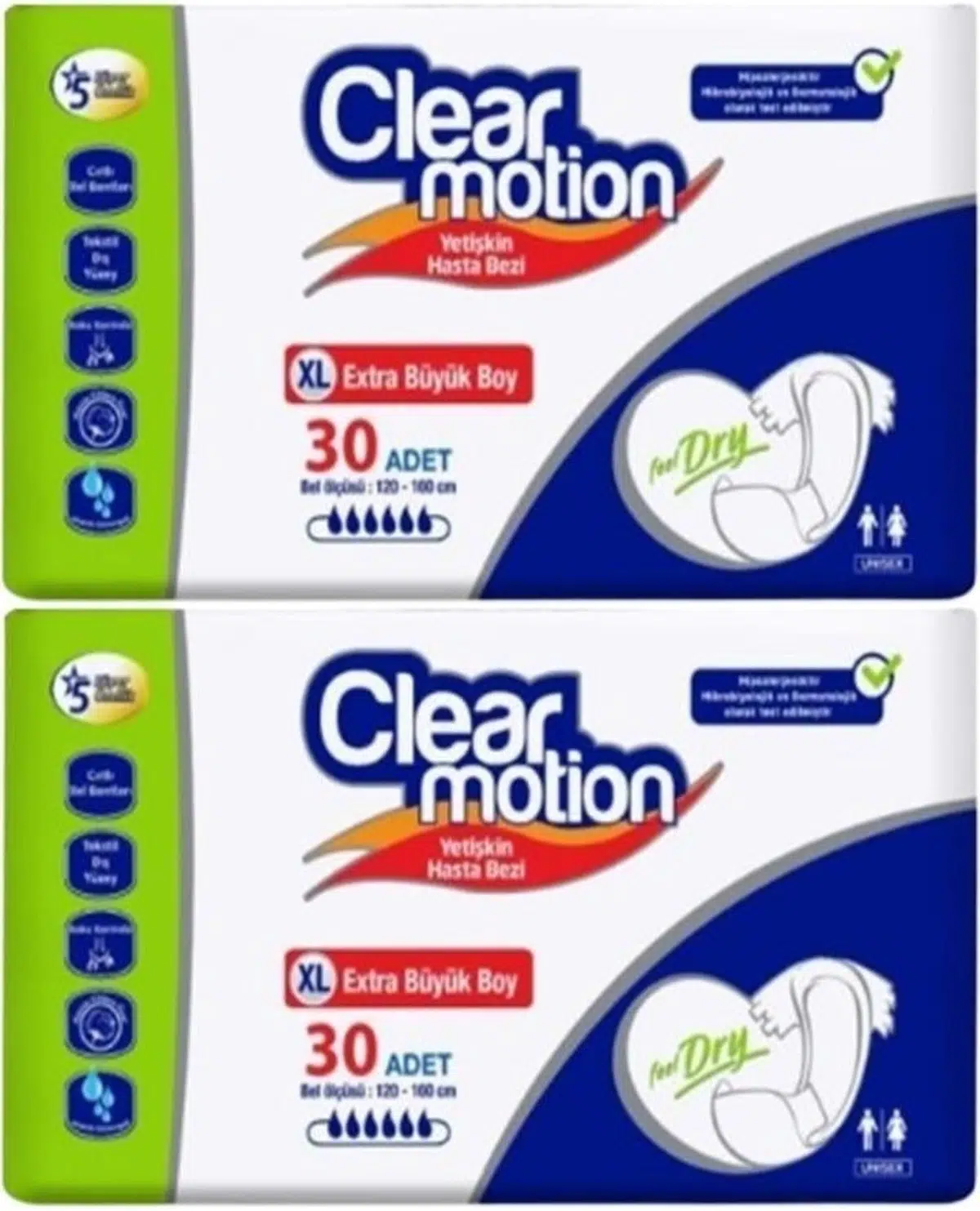 Clearmotion Yetişkin Bezi Bel Bantlı XL - Ekstra Büyük - Extra Large 60 Adet (2PK*30)