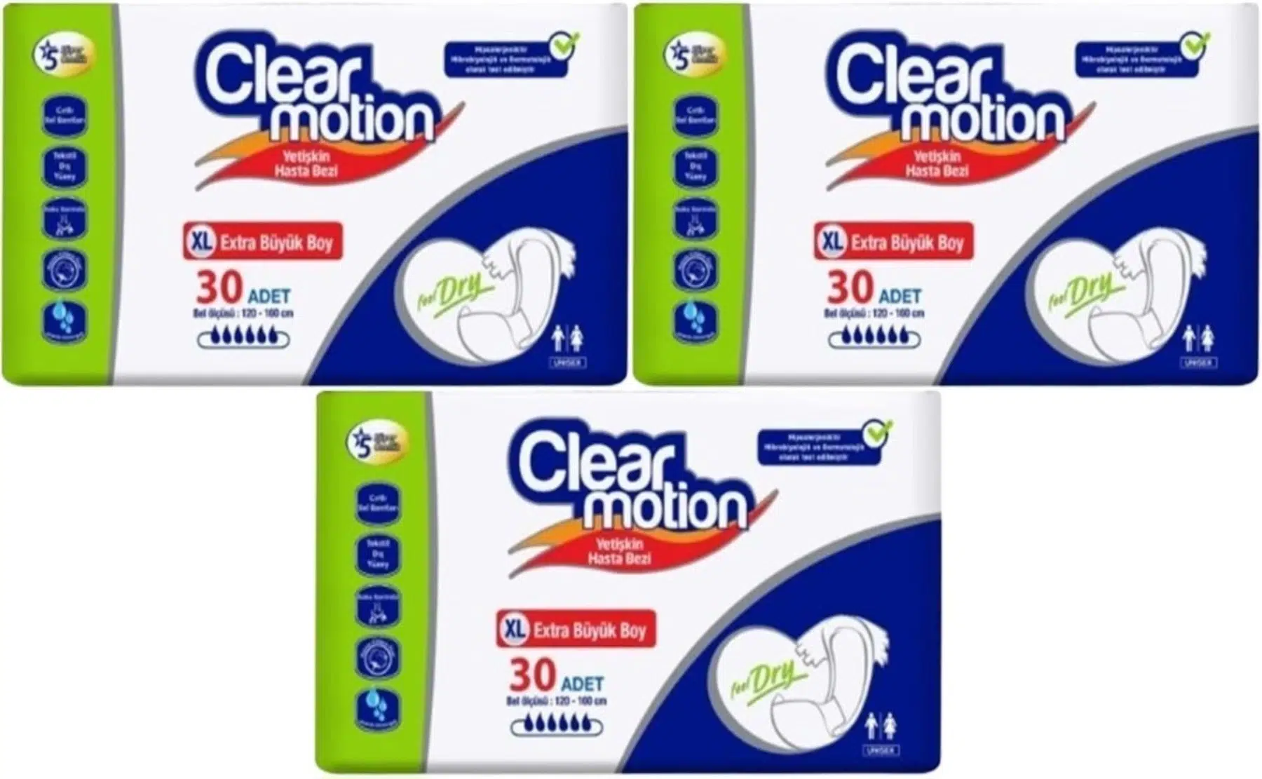 Clearmotion Yetişkin Bezi Bel Bantlı XL - Ekstra Büyük - Extra Large 90 Adet (3PK*30)