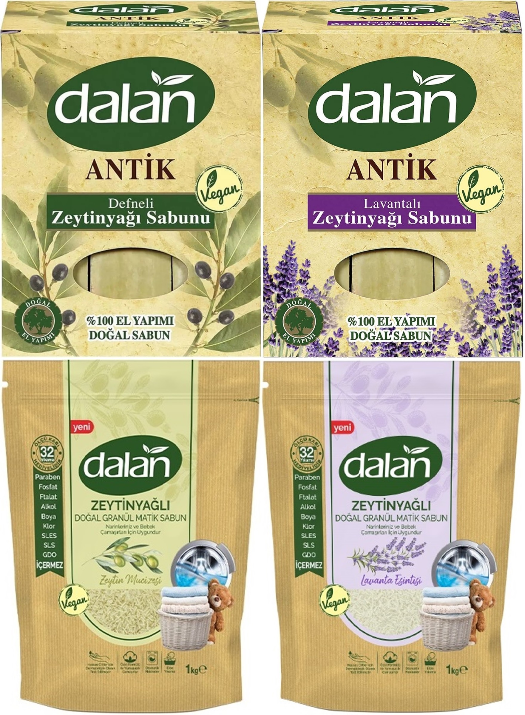 Dalan Antik Defneli Zeytinyağı Sabunu 900G2PK & Granül Sabun Tozu 1KG*2PK (Karma 4 Lü Avantaj Set) Dalan Antik Defneli Zeytinyağı Sabunu 900G2PK & Granül Sabun Tozu 1KG*2PK (Karma 4 Lü Avantaj Set)