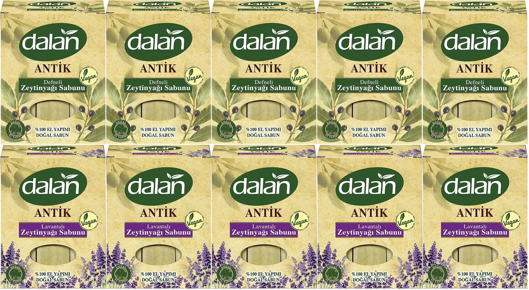 Dalan Antik Defneli Zeytinyağı Sabunu 900GR (Klasik & Lavantalı) (Karma 10 Lu Set) Dalan Antik Defneli Zeytinyağı Sabunu 900GR (Klasik & Lavantalı) (Karma 10 Lu Set)