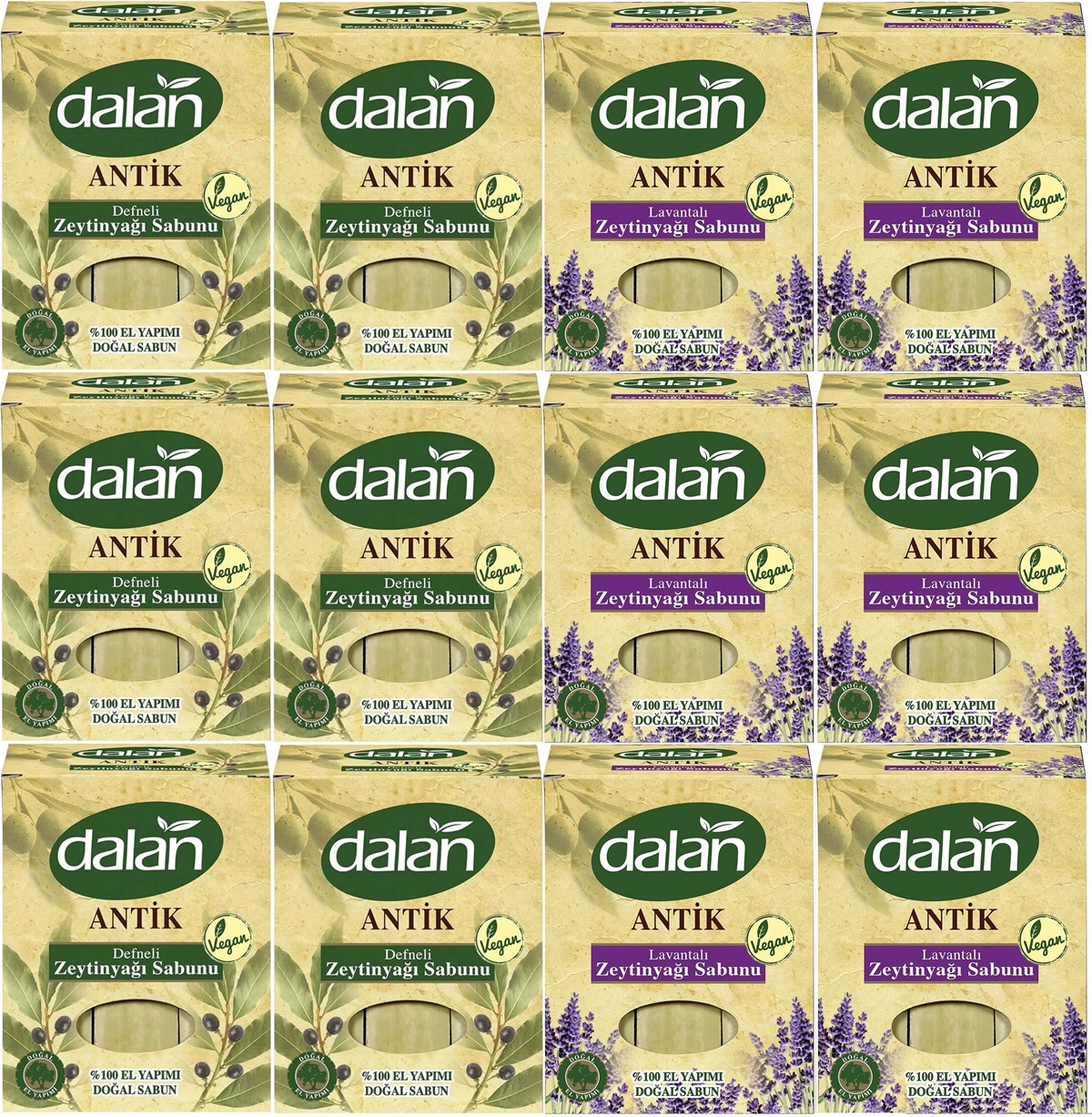 Dalan Antik Defneli Zeytinyağı Sabunu 900GR (Klasik & Lavantalı) (Karma 12 Li Set) Dalan Antik Defneli Zeytinyağı Sabunu 900GR (Klasik & Lavantalı) (Karma 12 Li Set)
