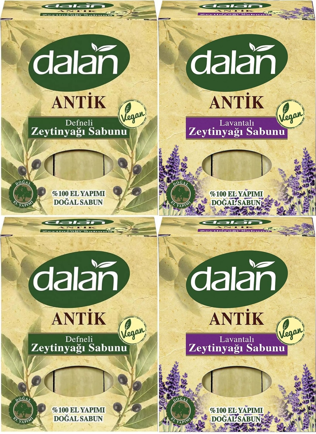 Dalan Antik Defneli Zeytinyağı Sabunu 900GR (Klasik & Lavantalı) (Karma 4 Lü Set) Dalan Antik Defneli Zeytinyağı Sabunu 900GR (Klasik & Lavantalı) (Karma 4 Lü Set)