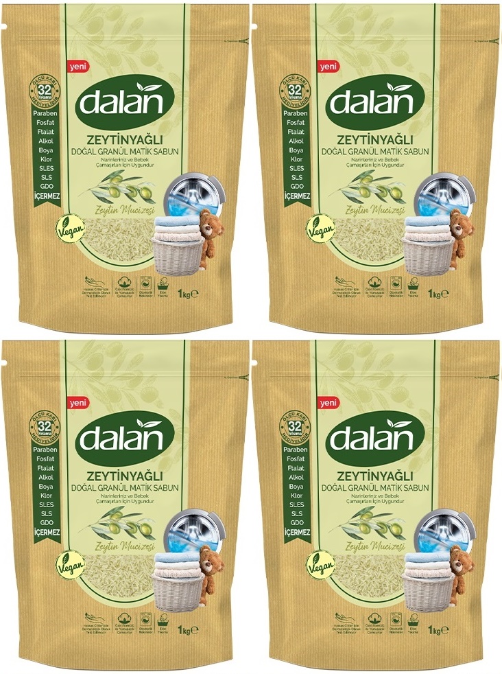 Dalan Doğal Granül Sabun Tozu 1Kg Bebekler İçin %100 Zeytinyağlı (4 Lü Set) Dalan Doğal Granül Sabun Tozu 1Kg Bebekler İçin %100 Zeytinyağlı (4 Lü Set)