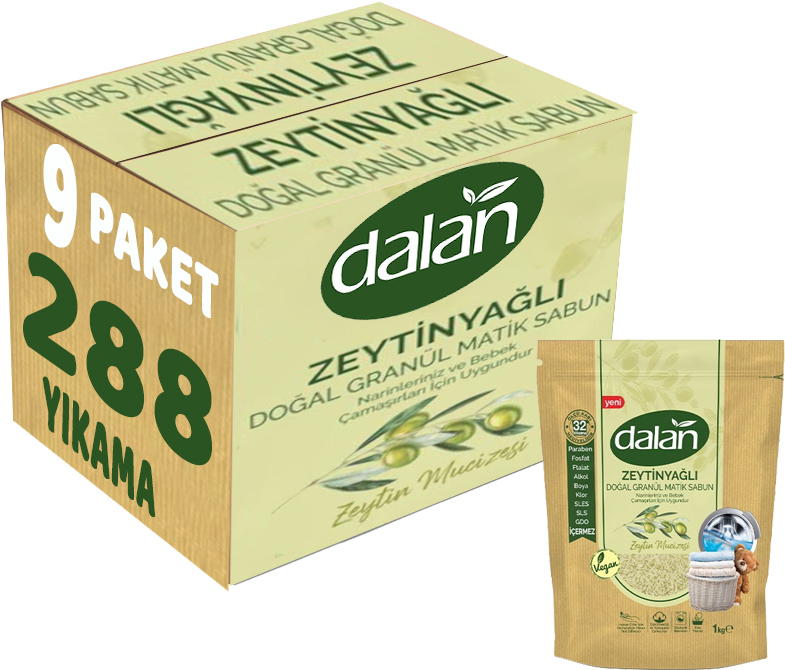 Dalan Doğal Granül Sabun Tozu 1Kg Bebekler İçin %100 Zeytinyağlı (9 Lu Set) Dalan Doğal Granül Sabun Tozu 1Kg Bebekler İçin %100 Zeytinyağlı (9 Lu Set)