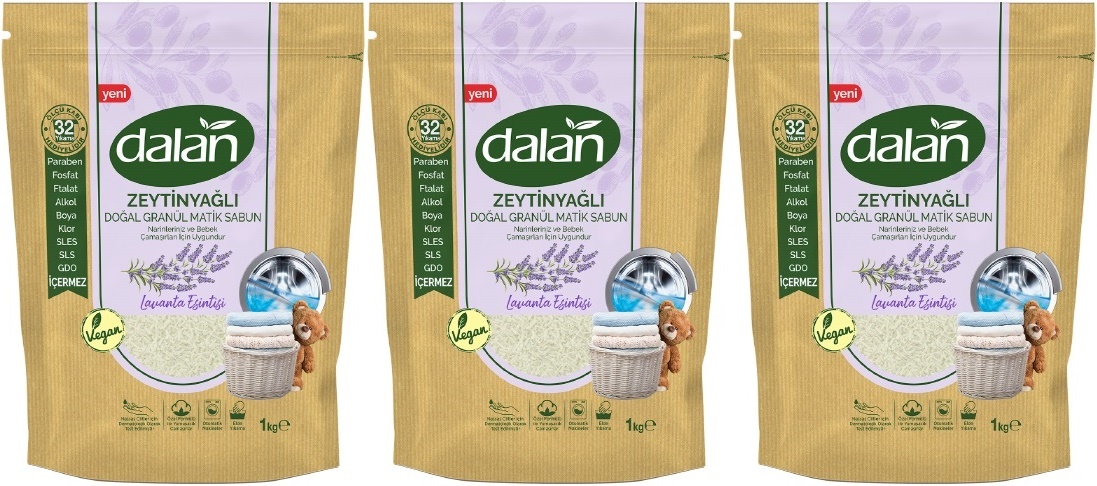 Dalan Doğal Granül Sabun Tozu 1Kg Doğal Bebekler İçin Lavanta Esintisi (3 Lü Set) Dalan Doğal Granül Sabun Tozu 1Kg Doğal Bebekler İçin Lavanta Esintisi (3 Lü Set)