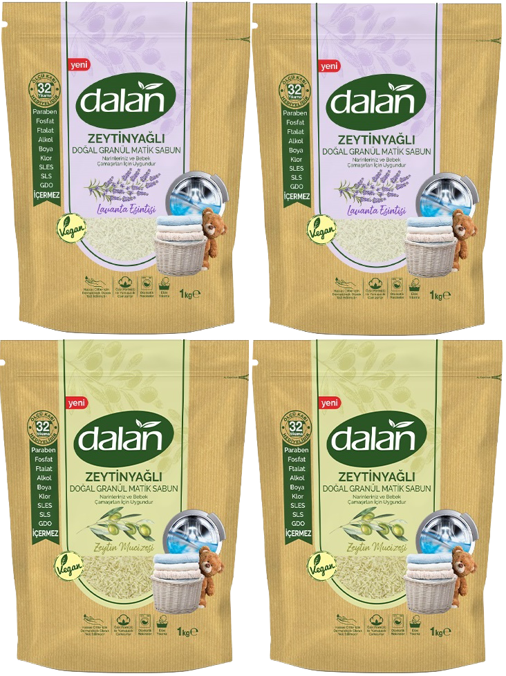 Dalan Doğal Granül Sabun Tozu 1Kg Karma Set 2+2:4Kg Doğal Bebekler İçin Lavanta ve Zeytinyağlı Dalan Doğal Granül Sabun Tozu 1Kg Karma Set 2+2:4Kg Doğal Bebekler İçin Lavanta ve Zeytinyağlı