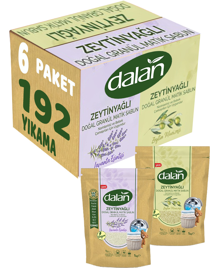 Dalan Doğal Granül Sabun Tozu 1Kg Karma Set 3+3:6Kg Doğal Bebekler İçin Lavanta ve Zeytinyağlı Dalan Doğal Granül Sabun Tozu 1Kg Karma Set 3+3:6Kg Doğal Bebekler İçin Lavanta ve Zeytinyağlı