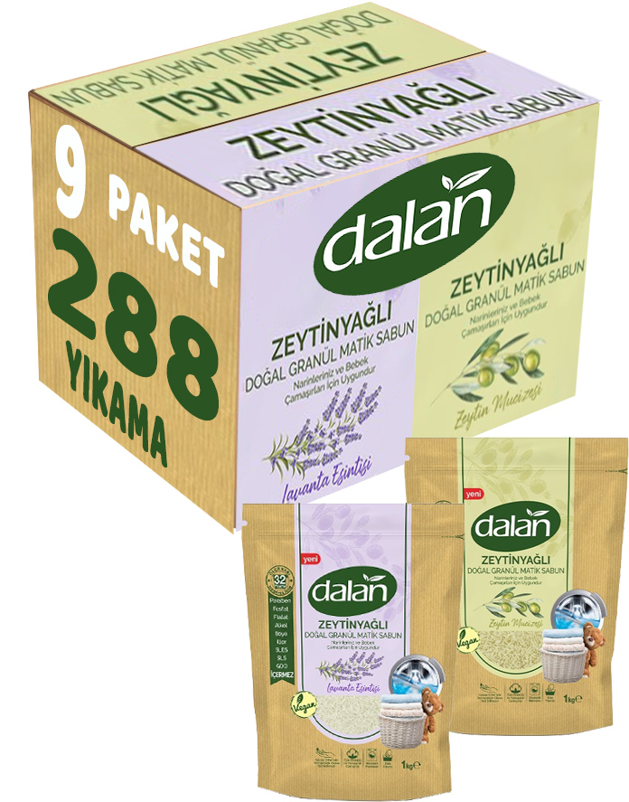 Dalan Doğal Granül Sabun Tozu 1Kg Karma Set 5+4:9Kg Doğal Bebekler İçin Lavanta ve Zeytinyağlı Dalan Doğal Granül Sabun Tozu 1Kg Karma Set 5+4:9Kg Doğal Bebekler İçin Lavanta ve Zeytinyağlı