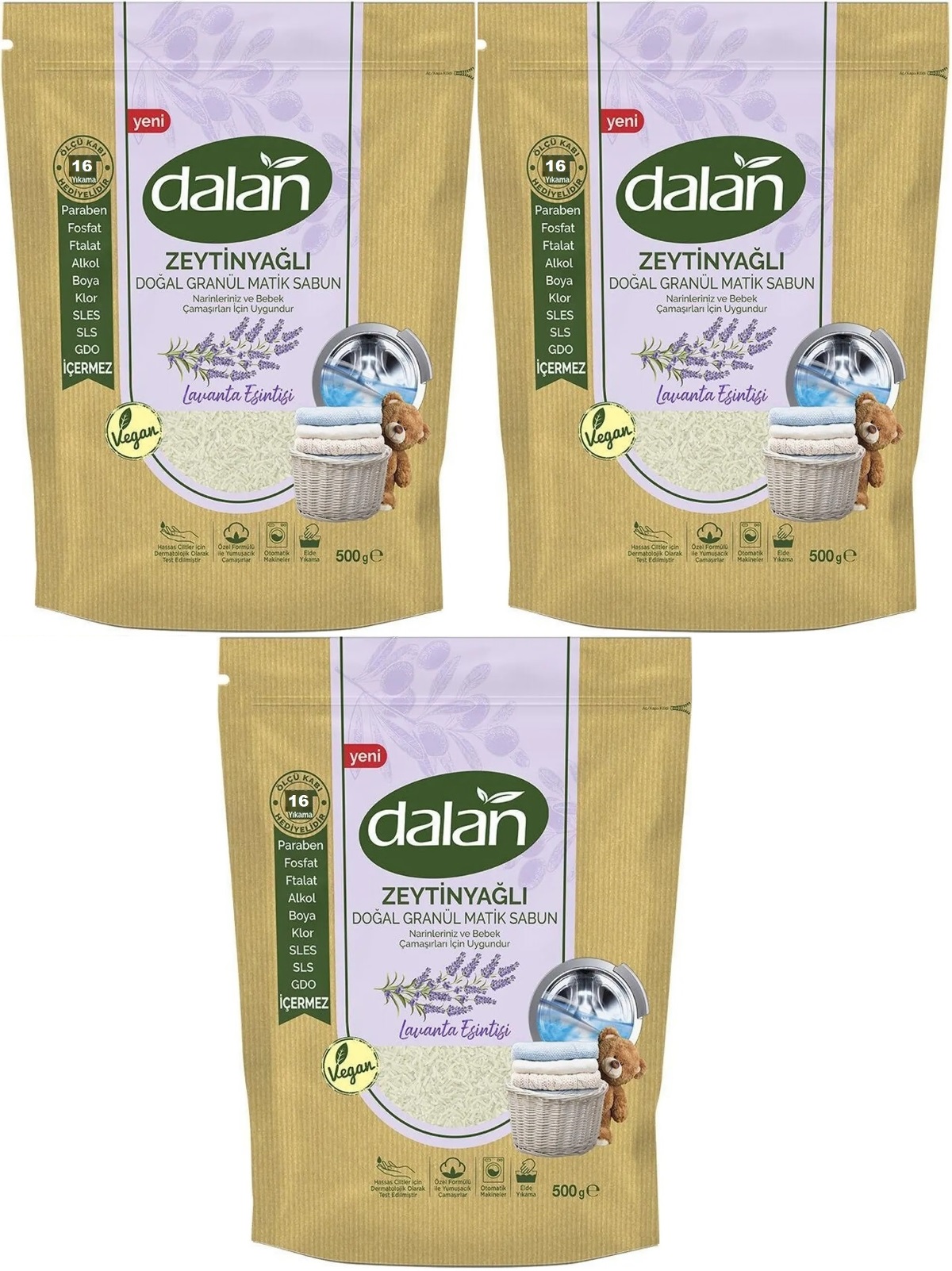 Dalan Doğal Granül Sabun Tozu 500GR Lavanta Esintisi (Doğal Bebekler İçin) (3 Lü Set) (48 Yıkama) Dalan Doğal Granül Sabun Tozu 500GR Lavanta Esintisi (Doğal Bebekler İçin) (3 Lü Set) (48 Yıkama)