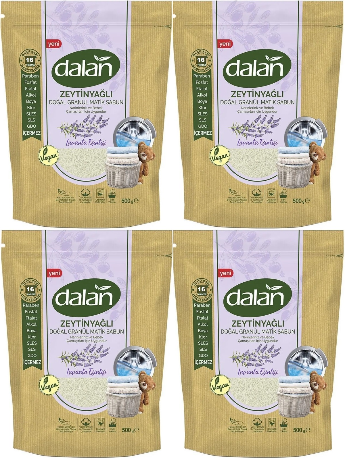 Dalan Doğal Granül Sabun Tozu 500GR Lavanta Esintisi (Doğal Bebekler İçin) (4 Lü Set) (64 Yıkama) Dalan Doğal Granül Sabun Tozu 500GR Lavanta Esintisi (Doğal Bebekler İçin) (4 Lü Set) (64 Yıkama)