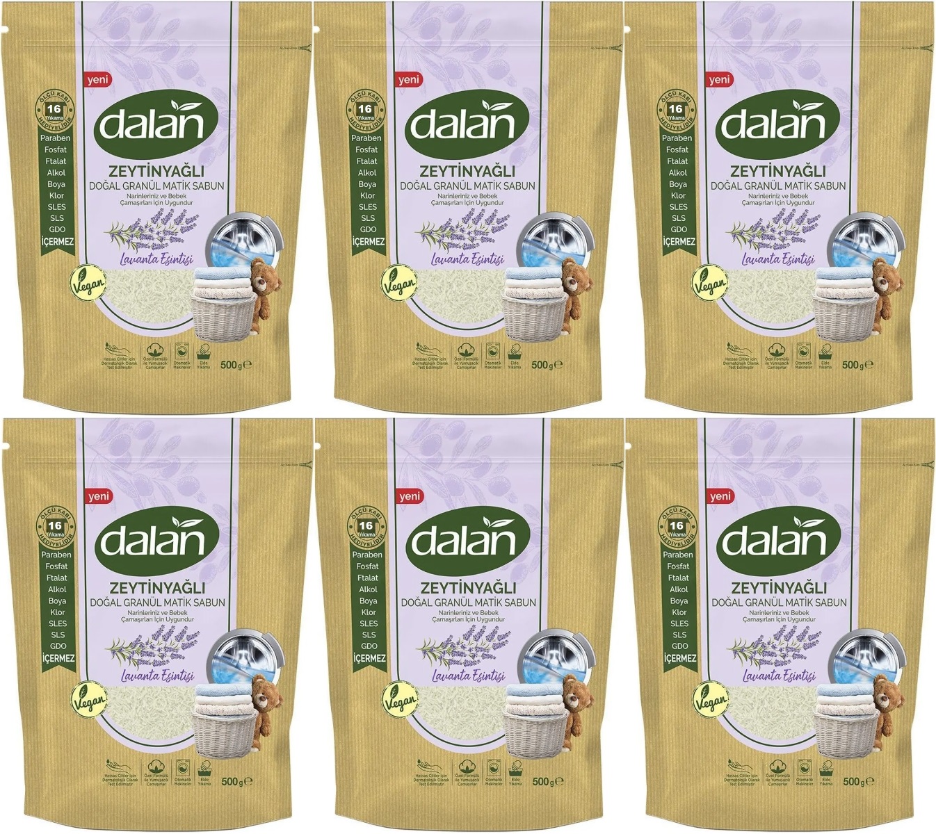 Dalan Doğal Granül Sabun Tozu 500GR Lavanta Esintisi (Doğal Bebekler İçin) (6 Lı Set) (96 Yıkama) Dalan Doğal Granül Sabun Tozu 500GR Lavanta Esintisi (Doğal Bebekler İçin) (6 Lı Set) (96 Yıkama)