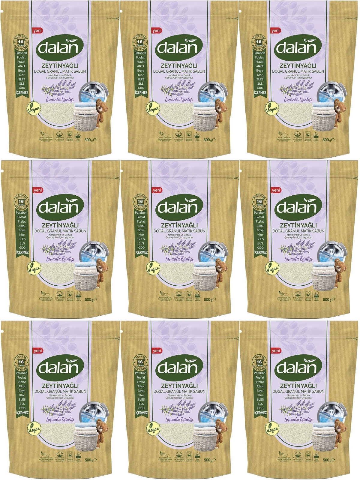 Dalan Doğal Granül Sabun Tozu 500GR Lavanta Esintisi (Doğal Bebekler İçin) (9 Lu Set) (144 Yıkama) Dalan Doğal Granül Sabun Tozu 500GR Lavanta Esintisi (Doğal Bebekler İçin) (9 Lu Set) (144 Yıkama)