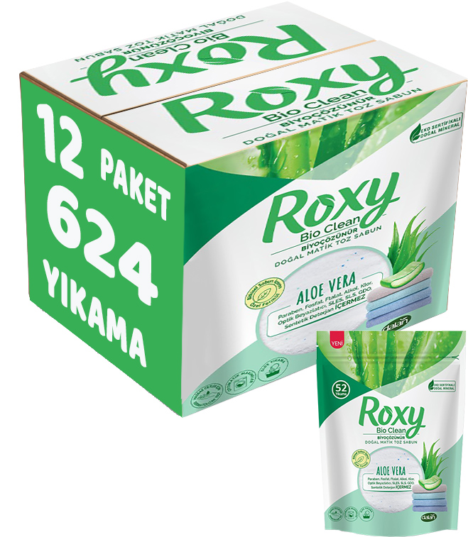 Dalan Roxy Bio Clean Matik Sabun Tozu 1.6Kg Aloe Vera (12 Li Set) (624 Yıkama) Dalan Roxy Bio Clean Matik Sabun Tozu 1.6Kg Aloe Vera (12 Li Set) (624 Yıkama)