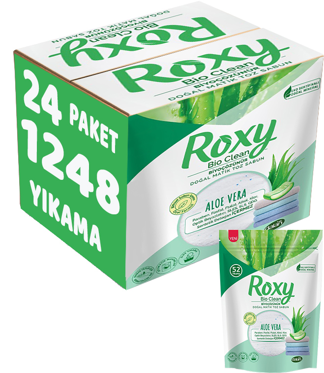 Dalan Roxy Bio Clean Matik Sabun Tozu 1.6Kg Aloe Vera (24 Lü Set) (1248 Yıkama) Dalan Roxy Bio Clean Matik Sabun Tozu 1.6Kg Aloe Vera (24 Lü Set) (1248 Yıkama)