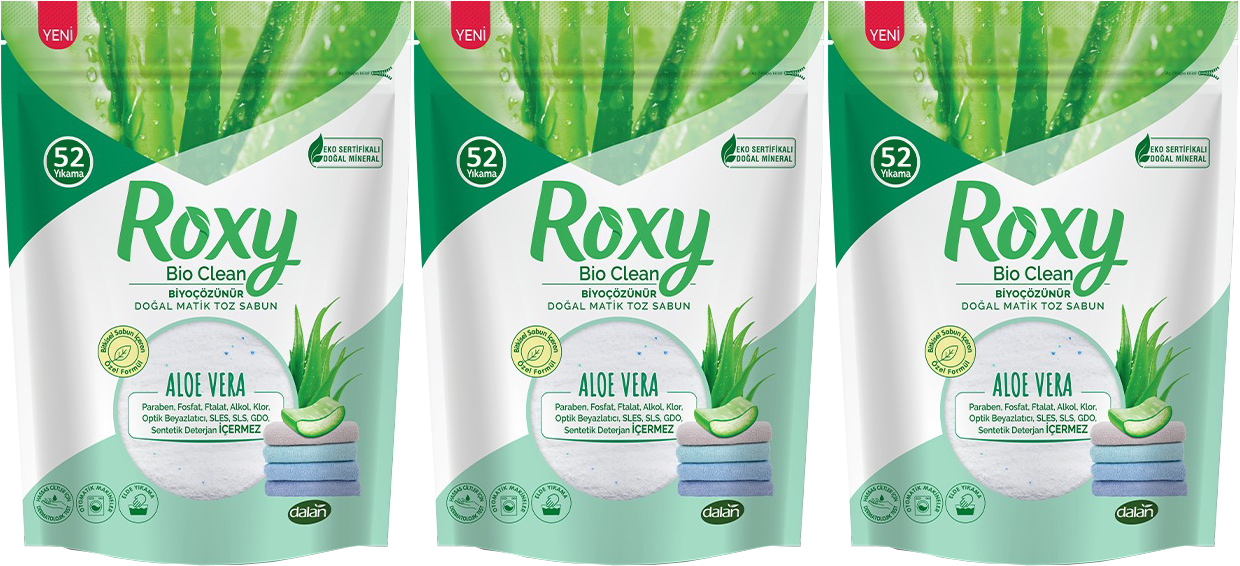 Dalan Roxy Bio Clean Matik Sabun Tozu 1.6Kg Aloe Vera (3 Lü Set) (156 Yıkama) Dalan Roxy Bio Clean Matik Sabun Tozu 1.6Kg Aloe Vera (3 Lü Set) (156 Yıkama)