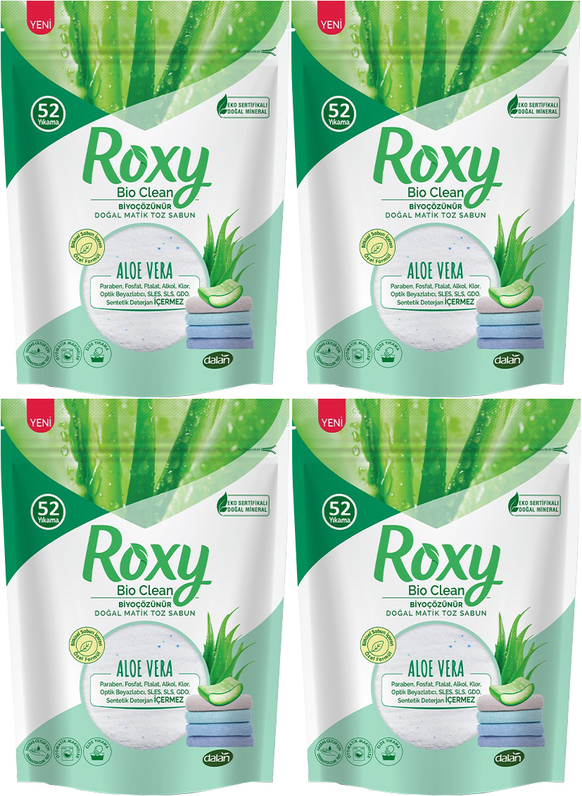 Dalan Roxy Bio Clean Matik Sabun Tozu 1.6Kg Aloe Vera (4 Lü Set) (208 Yıkama) Dalan Roxy Bio Clean Matik Sabun Tozu 1.6Kg Aloe Vera (4 Lü Set) (208 Yıkama)