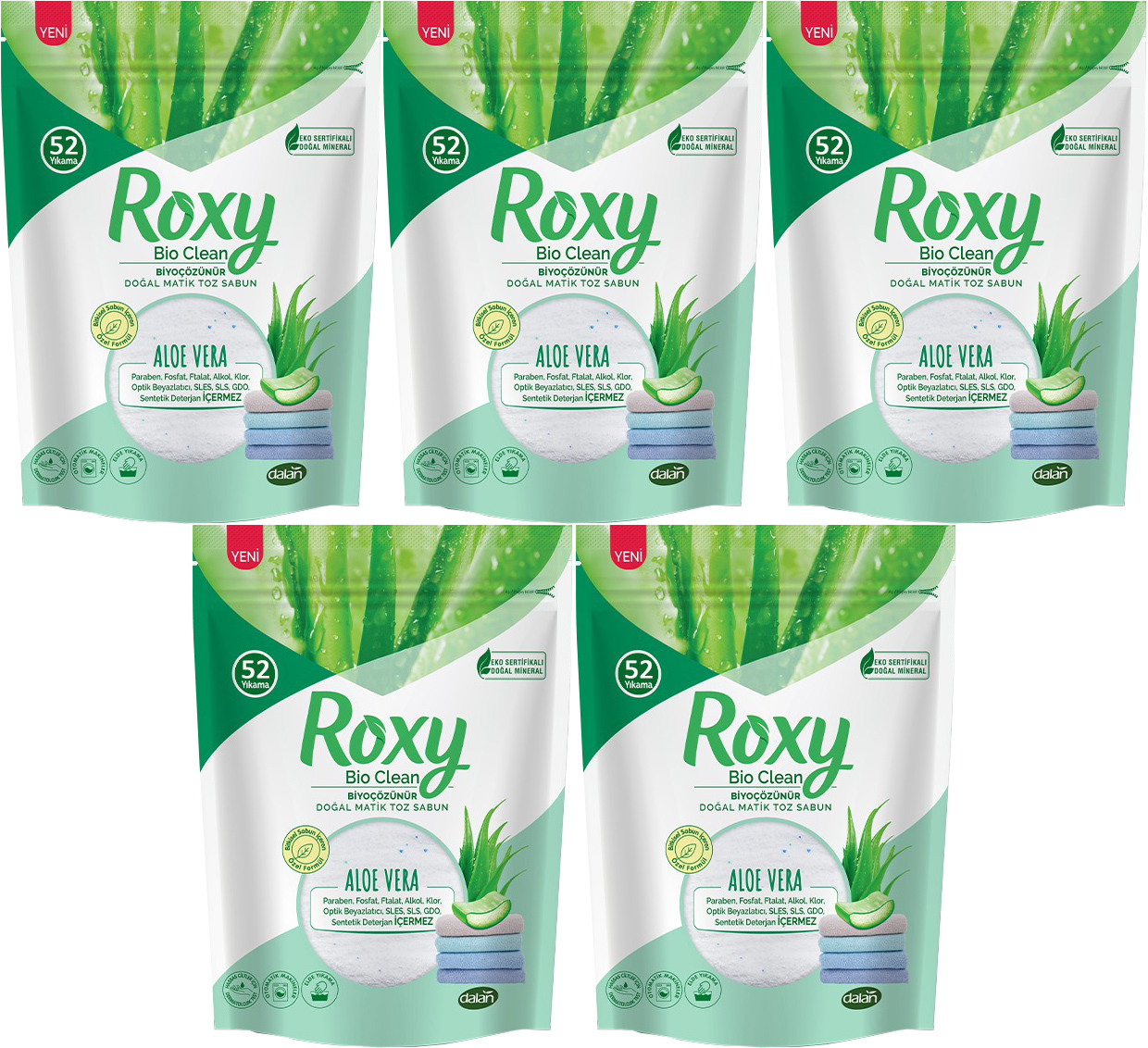 Dalan Roxy Bio Clean Matik Sabun Tozu 1.6Kg Aloe Vera (5 Li Set) (260 Yıkama) Dalan Roxy Bio Clean Matik Sabun Tozu 1.6Kg Aloe Vera (5 Li Set) (260 Yıkama)